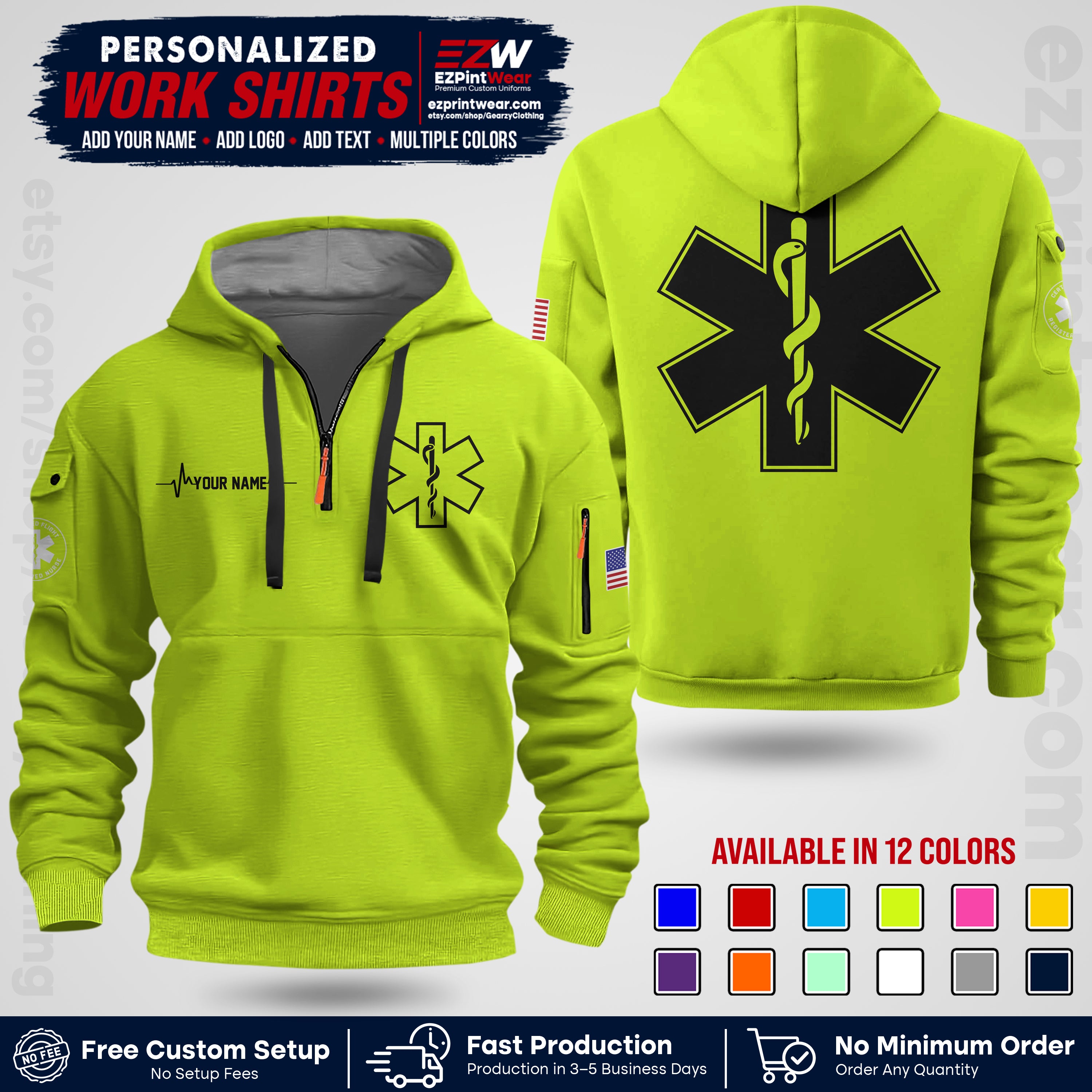 Custom EMS Shirt with Name, Logo & Text | EMS Team Uniform | First Responder Workwear EMSU04
