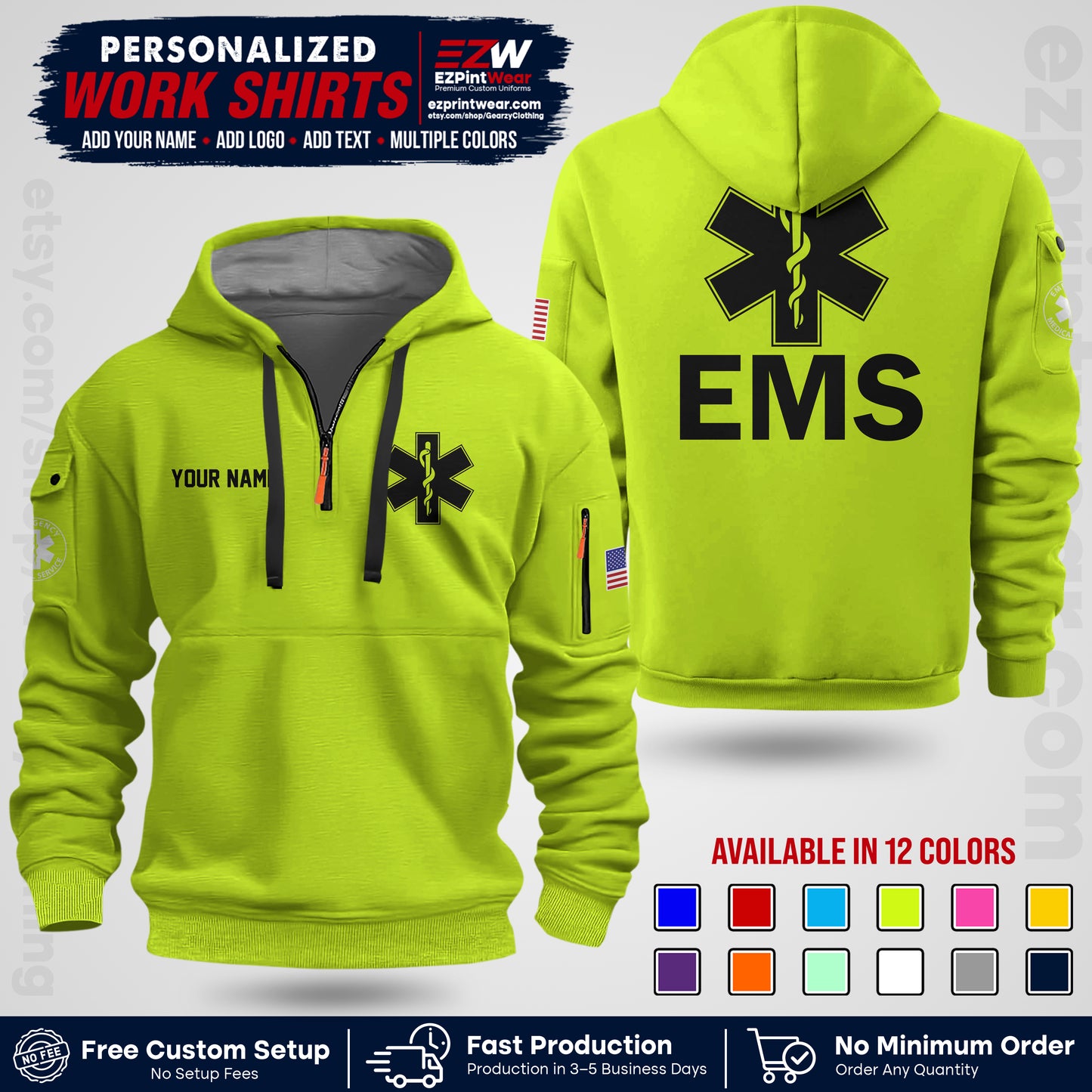 Custom EMS Shirt with Name, Logo & Text | EMS Team Uniform | First Responder Workwear EMSU02