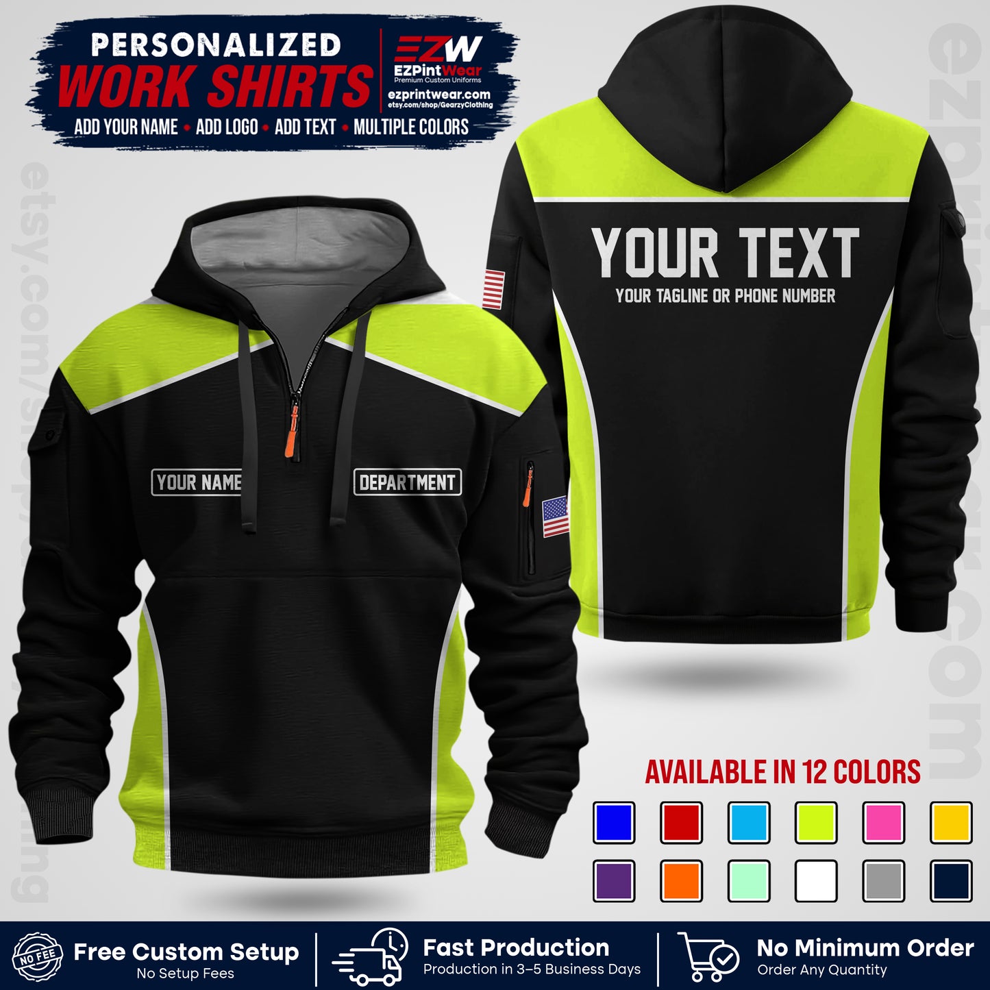 Custom All Over Print Work Uniform Shirt with Name, Logo & Text | Custom Hawaiian Shirt | Company Shirt | Employee Uniform UNF12