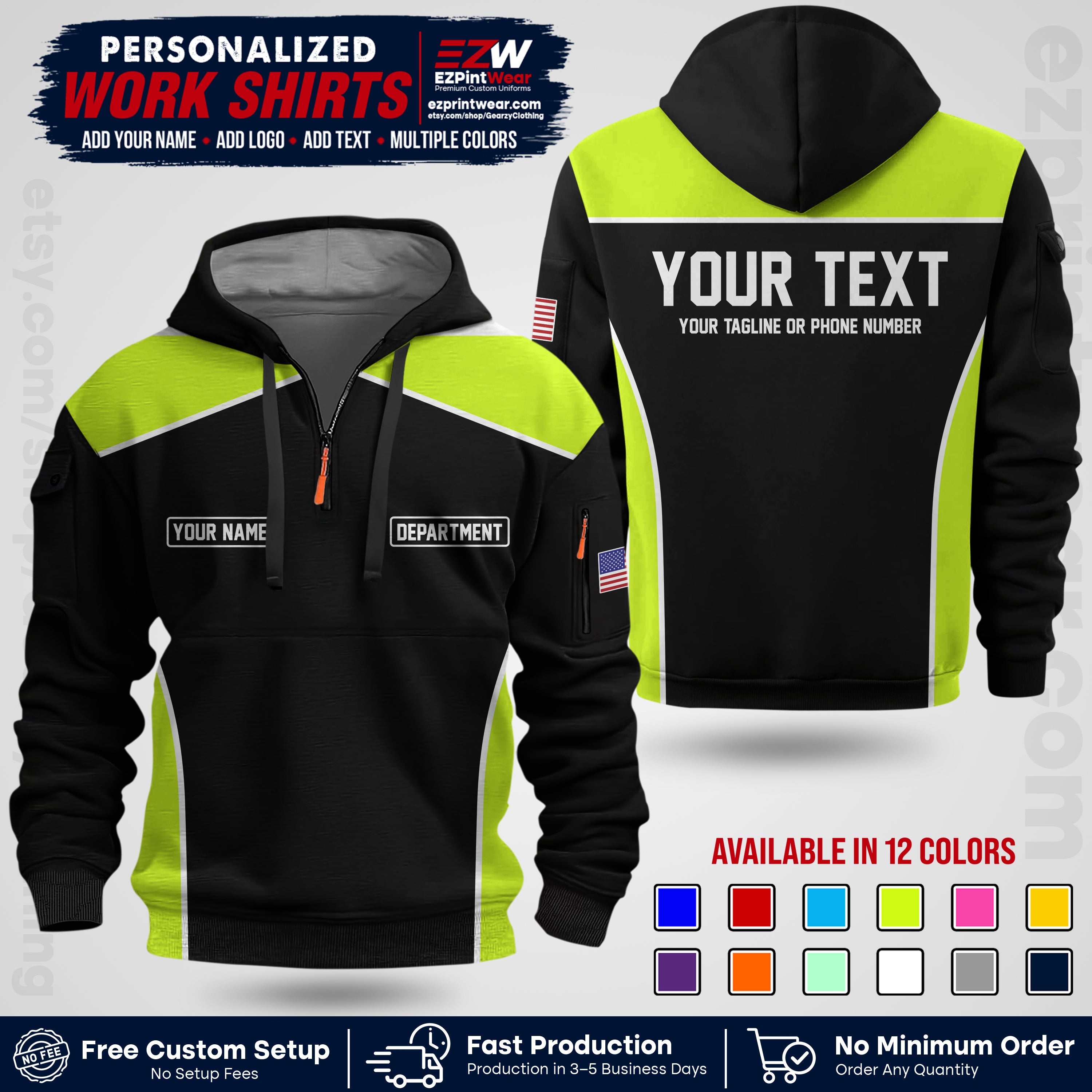 Custom All Over Print Work Uniform Shirt with Name, Logo & Text | Custom Hawaiian Shirt | Company Shirt | Employee Uniform UNF12