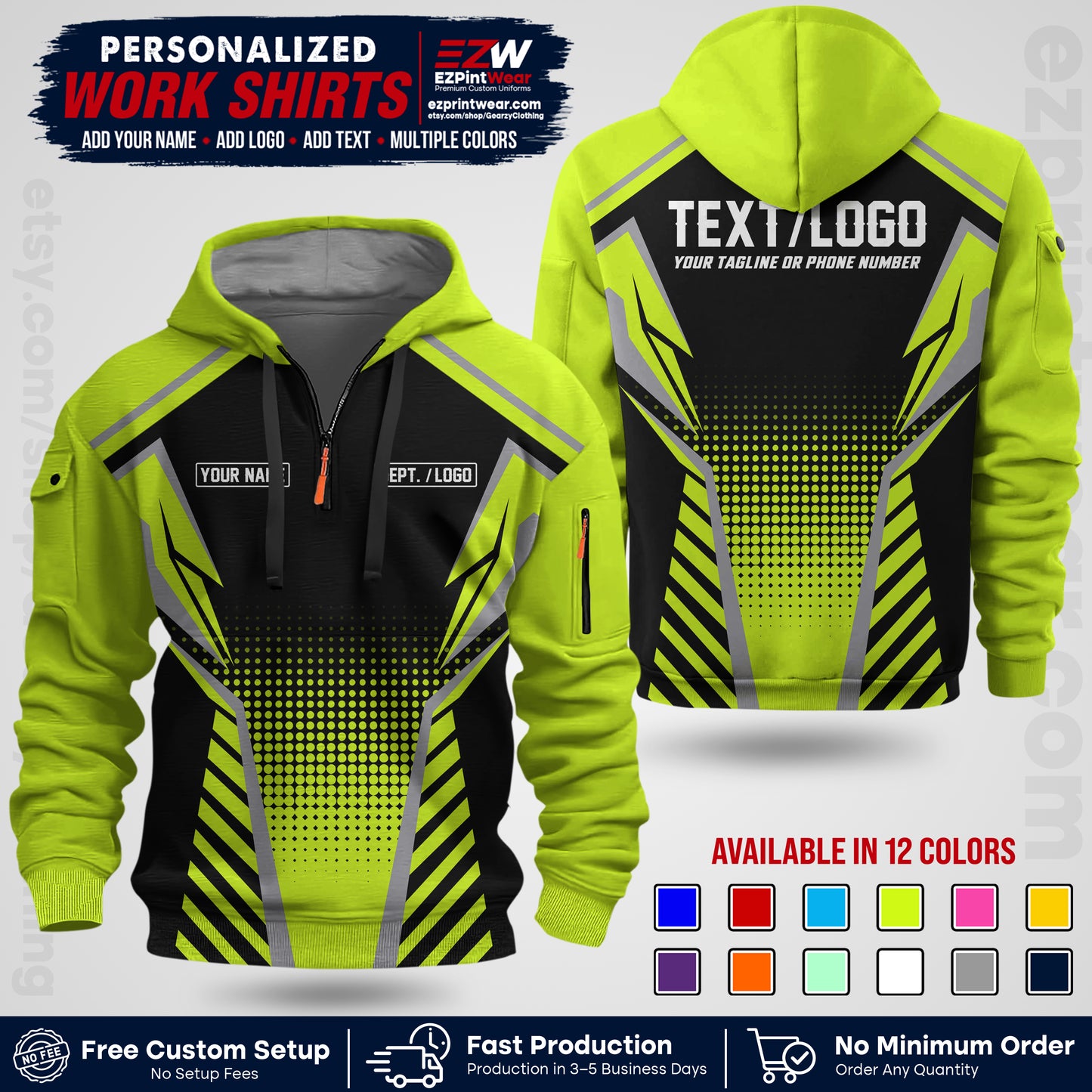 Custom All Over Print Work Uniform Shirt with Name, Logo & Text | Custom Hawaiian Shirt | Company Shirt | Employee Uniform UNF14