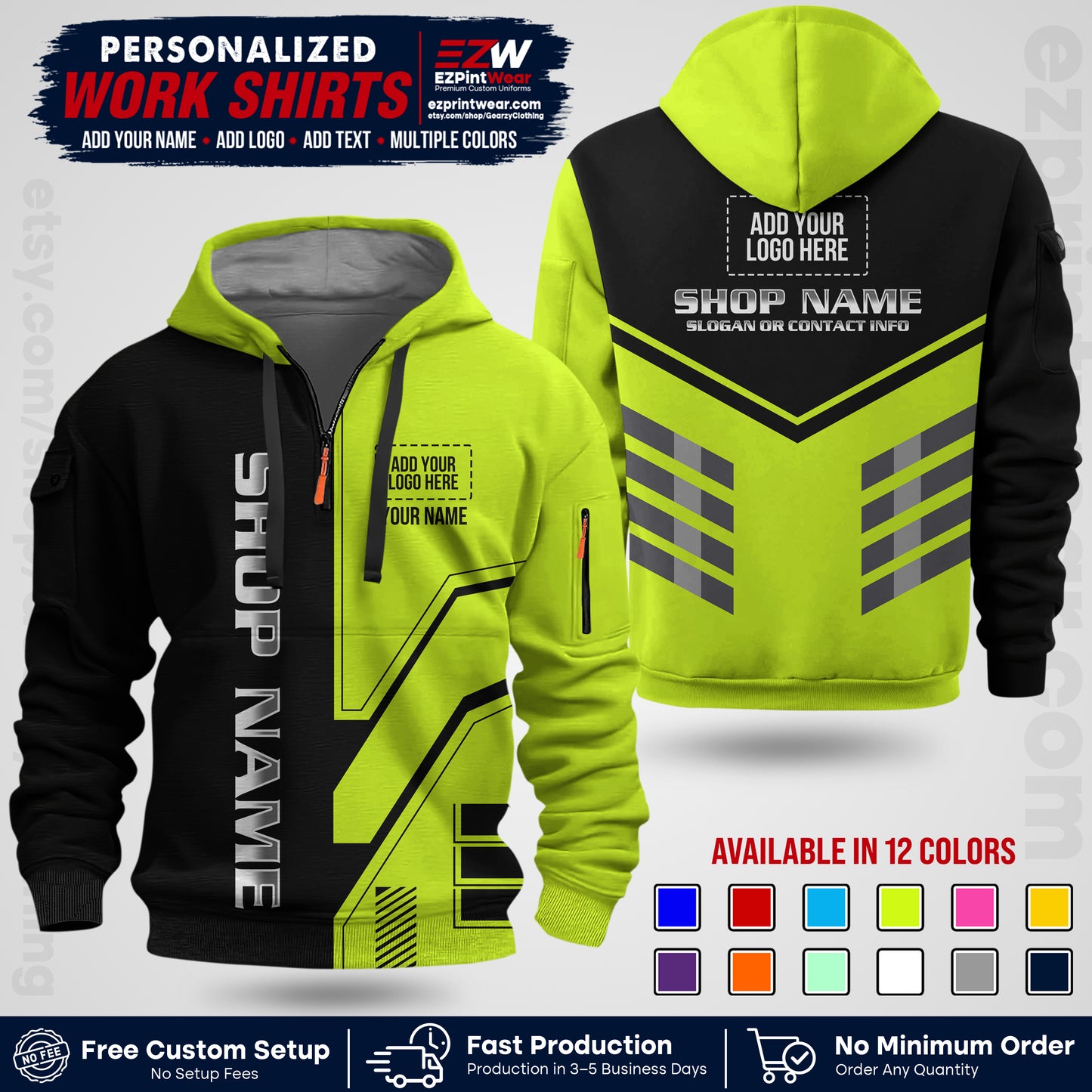 Custom All Over Print Work Uniform Shirt with Name, Logo & Text | Custom Hawaiian Shirt | Company Shirt | Employee Uniform UNF11