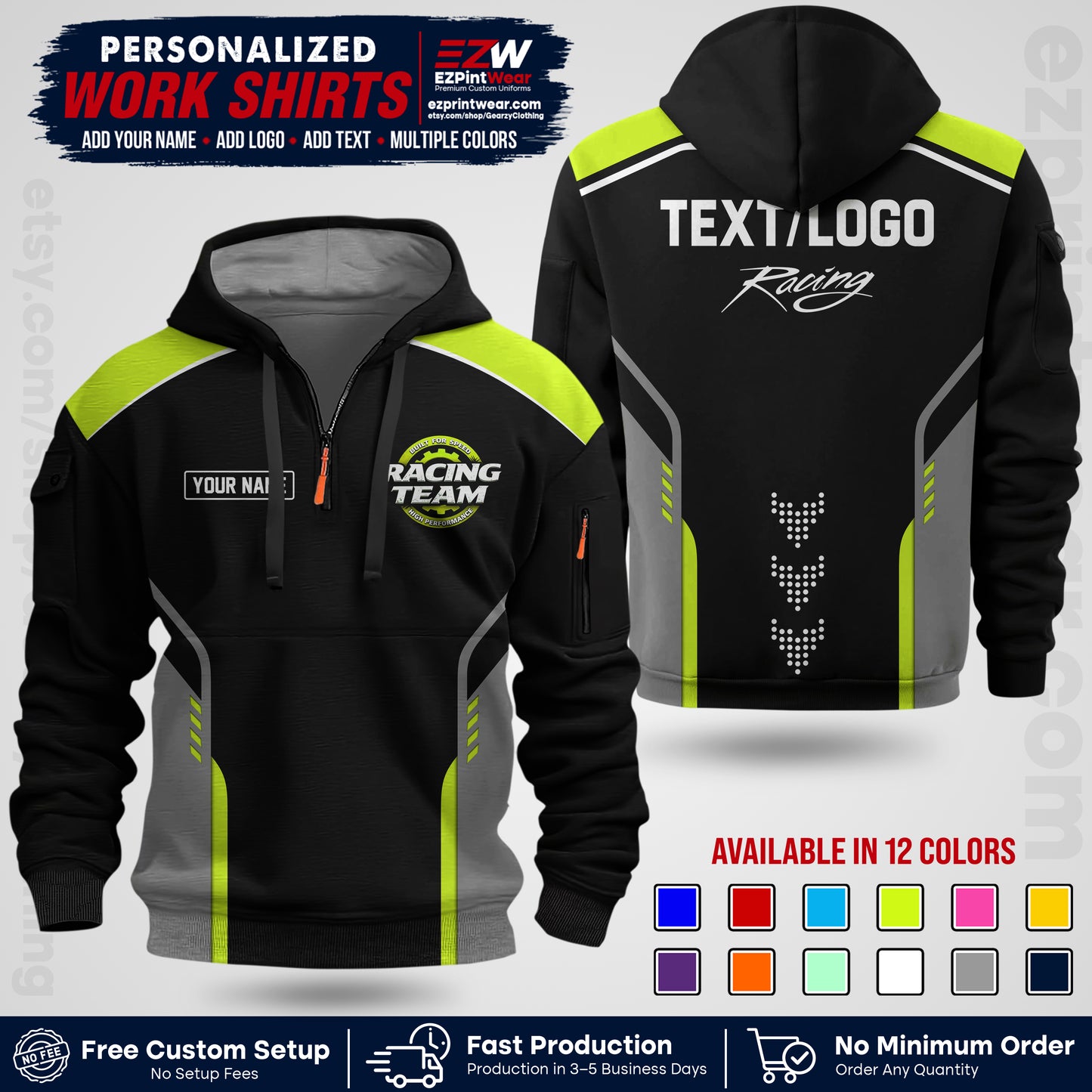 Custom Racing Shirt with Name, Logo & Text | Race Team Uniform | Crew Apparel RC09
