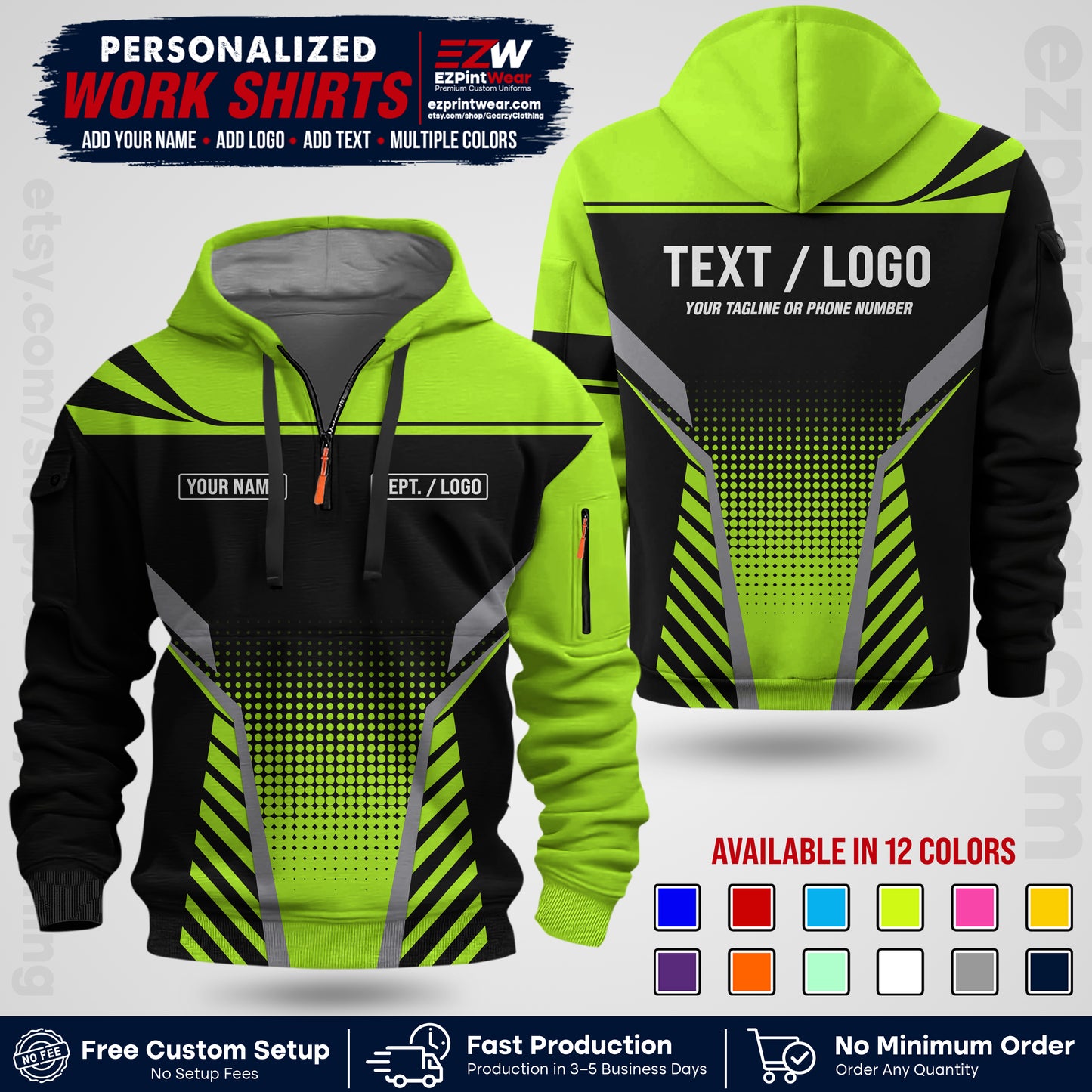 Custom All Over Print Work Uniform Shirt with Name, Logo & Text | Custom Hawaiian Shirt | Company Shirt | Employee Uniform UNF08