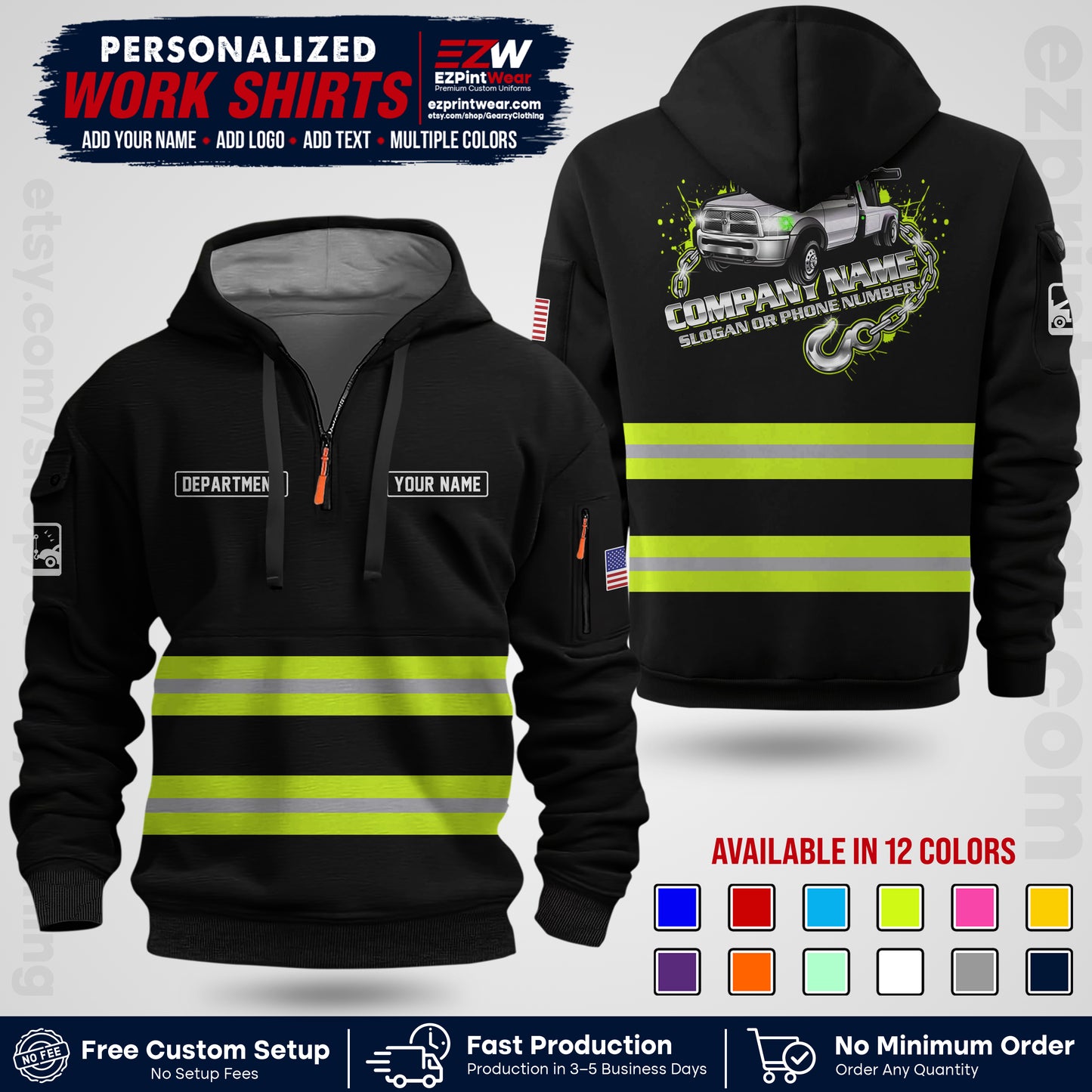Custom Towing Workwear Uniform | Personalized Tow Truck Shirt | Non-Reflective Safety Stripe Apparel | Custom Towing Shirt | Tow Truck Apparel TW05
