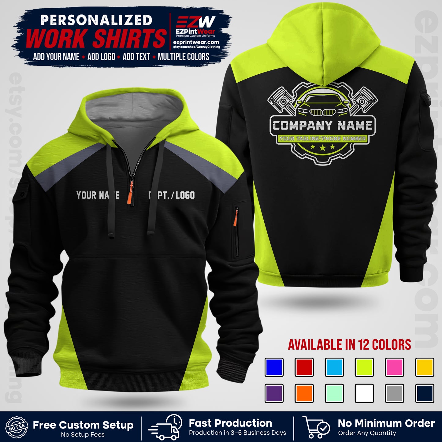 Custom Mechanic Work Shirt with Name, Logo & Text | Auto Shop Uniform | Workwear MCN 03