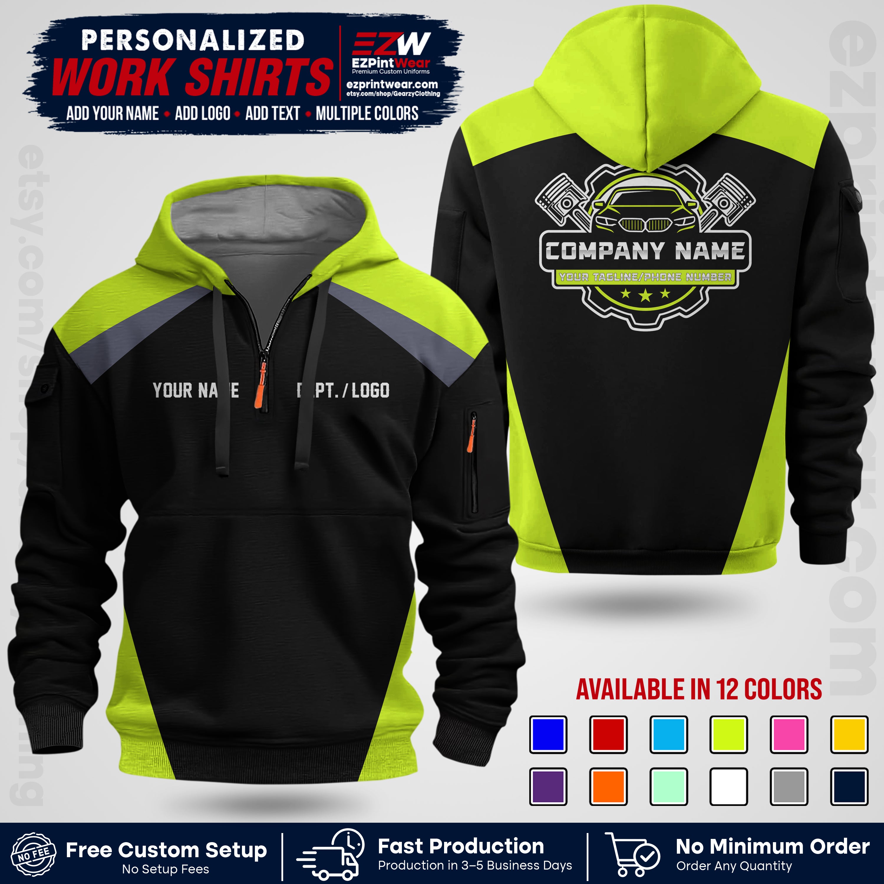 Custom Mechanic Work Shirt with Name, Logo & Text | Auto Shop Uniform | Workwear MCN 03