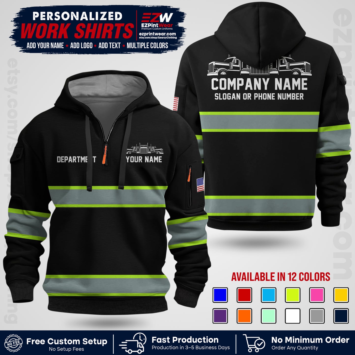 Personalized Truck Driver Workwear Uniform | Custom Safety Stripe Apparel | Non-Reflective Reflective Style Design TW04