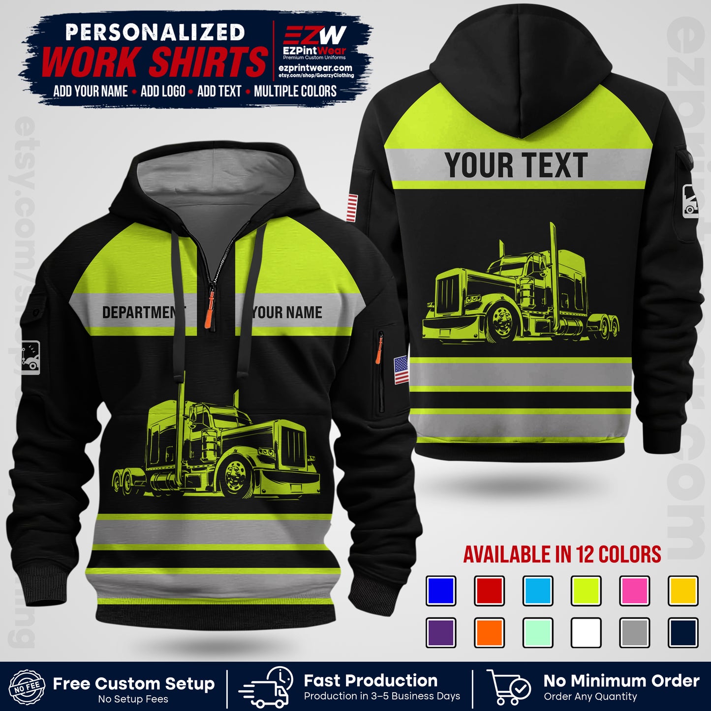 Personalized Truck Driver Workwear Uniform | Custom Safety Stripe Apparel | Non-Reflective Reflective Style Design TW02