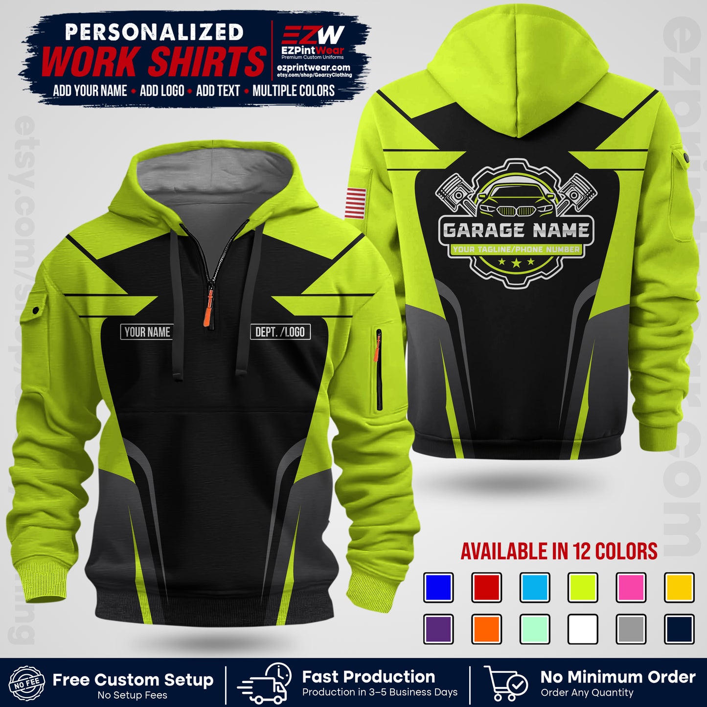 Custom Mechanic Work Shirt with Name, Logo & Text | Auto Shop Uniform | Workwear MCN 04
