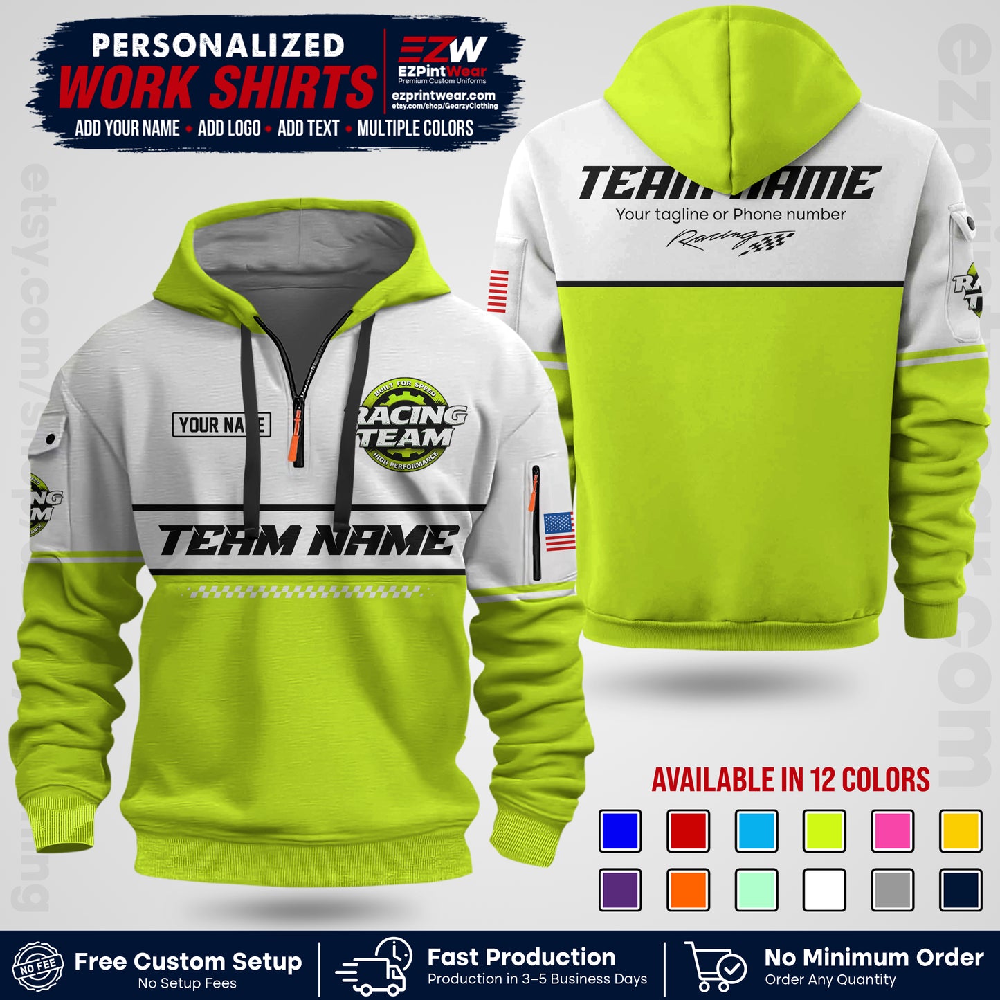 Custom Racing Shirt with Name, Logo & Text | Race Team Uniform | Crew Apparel RC12