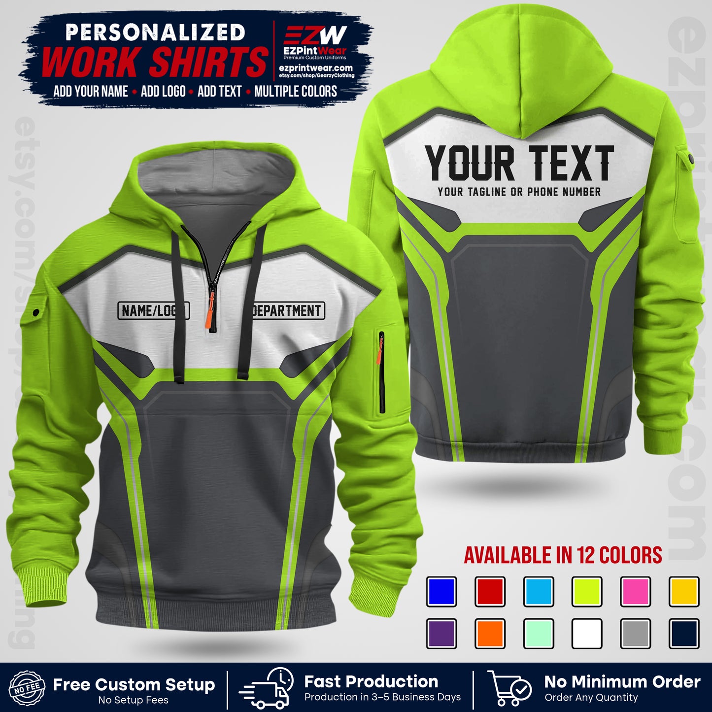 Custom All Over Print Work Uniform Shirt with Name, Logo & Text | Custom Hawaiian Shirt | Company Shirt | Employee Uniform UNF05