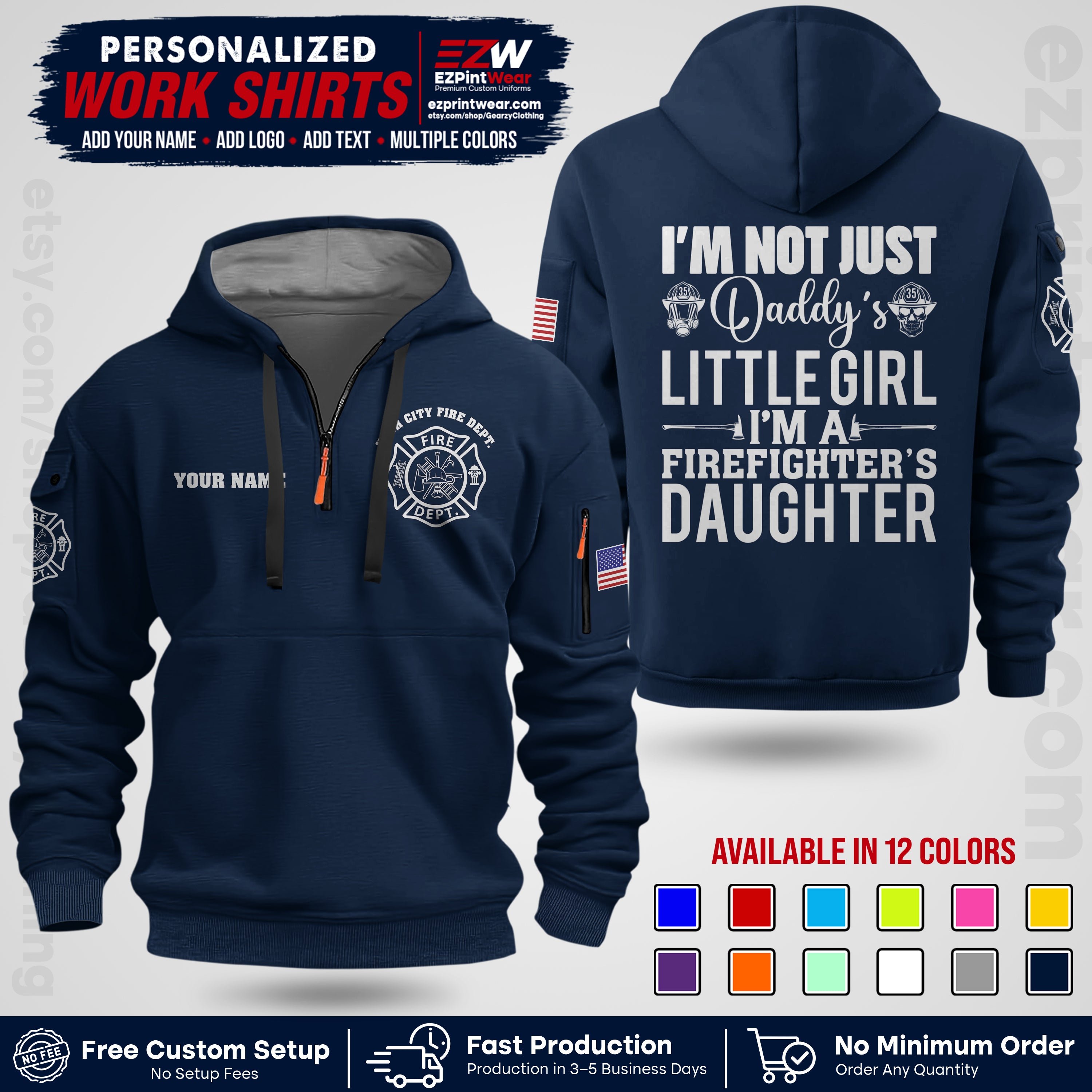 Custom Fire Department Shirt with Name, City Logo & Text | Firefighter Uniform | Button Up Work Shirt FF08