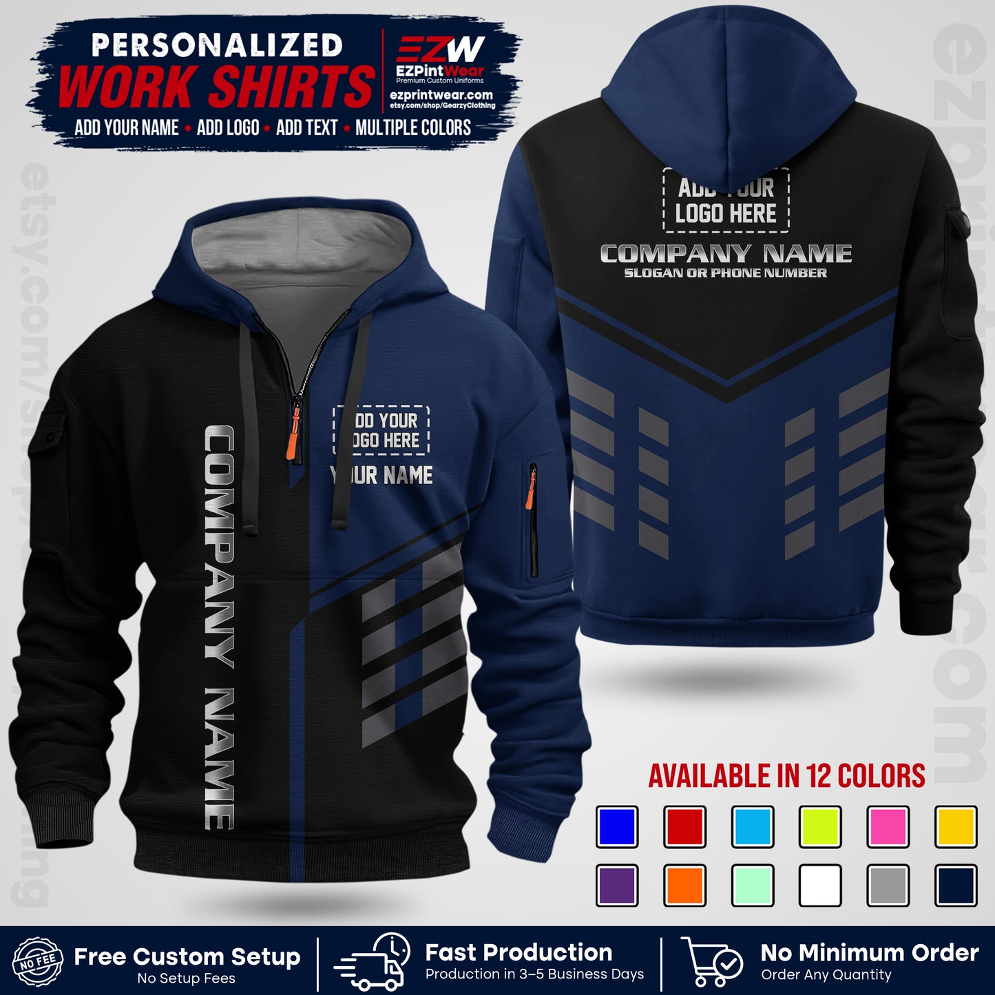 Custom All Over Print Work Uniform Shirt with Name, Logo & Text | Custom Hawaiian Shirt | Company Shirt | Employee Uniform UNF09