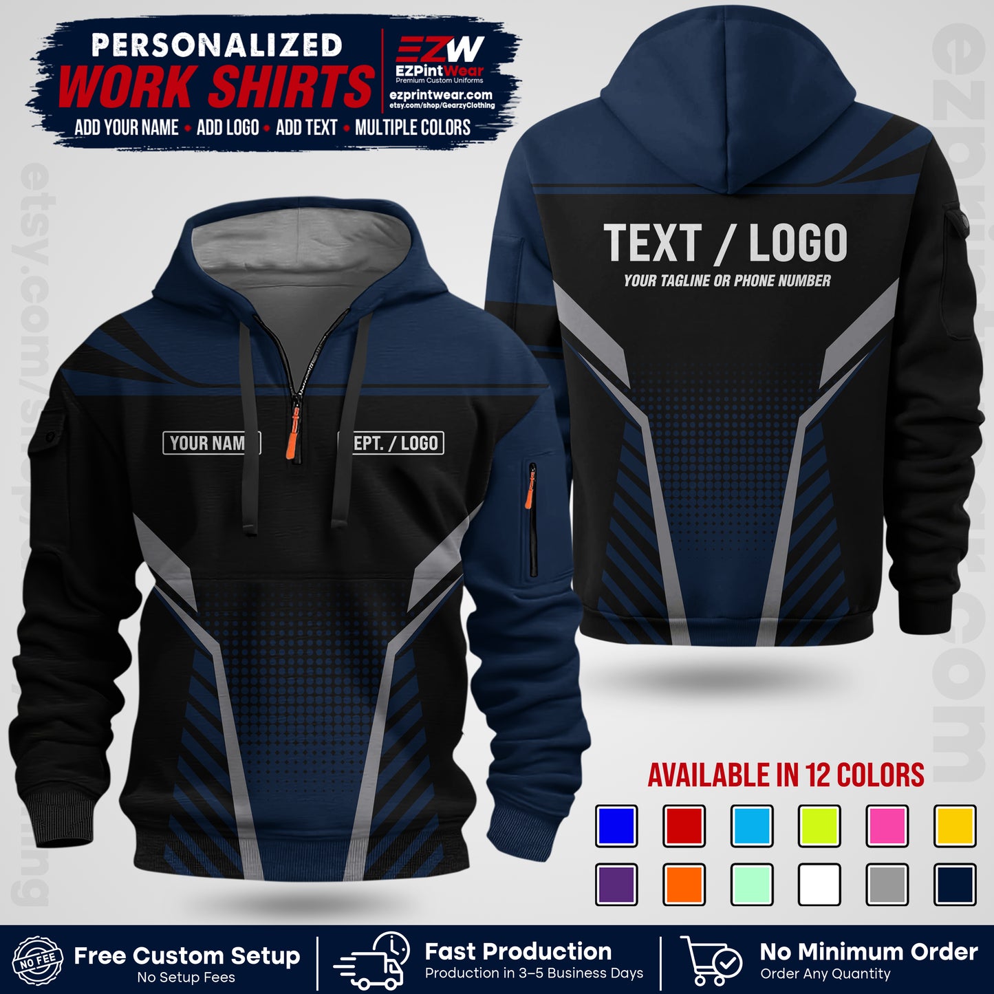 Custom All Over Print Work Uniform Shirt with Name, Logo & Text | Custom Hawaiian Shirt | Company Shirt | Employee Uniform UNF08
