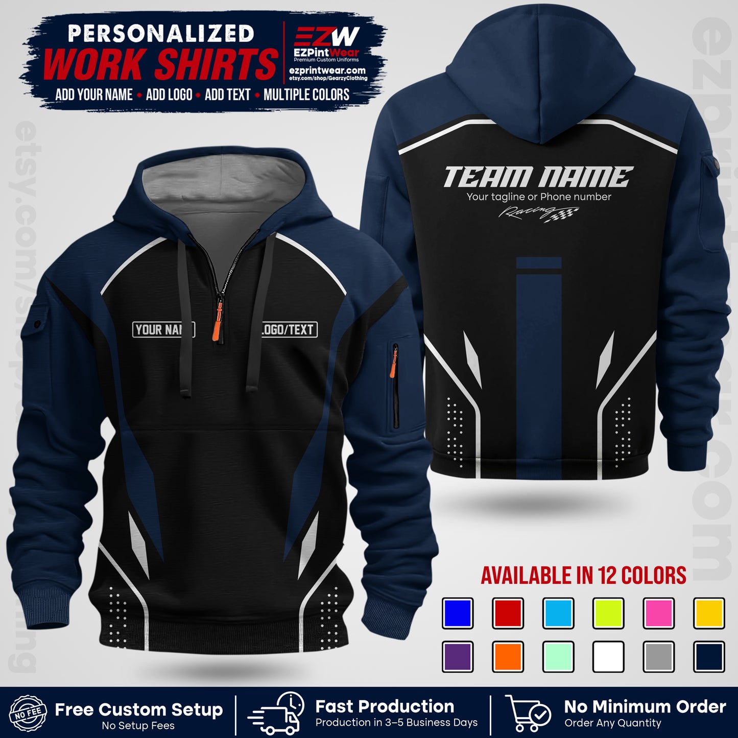 Custom Racing Shirt with Name, Logo & Text | Race Team Uniform | Crew Apparel RC06