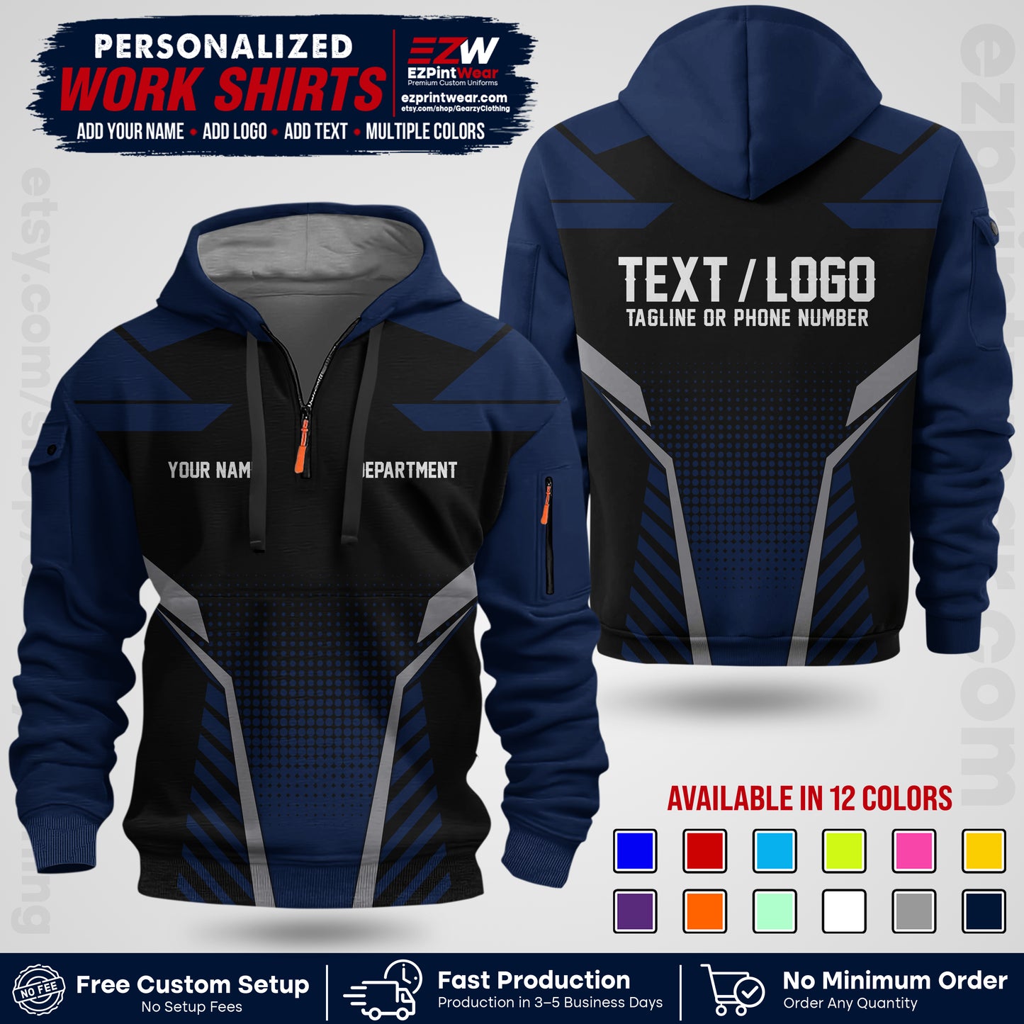 Custom All Over Print Work Uniform Shirt with Name, Logo & Text | Custom Hawaiian Shirt | Company Shirt | Employee Uniform UNF06