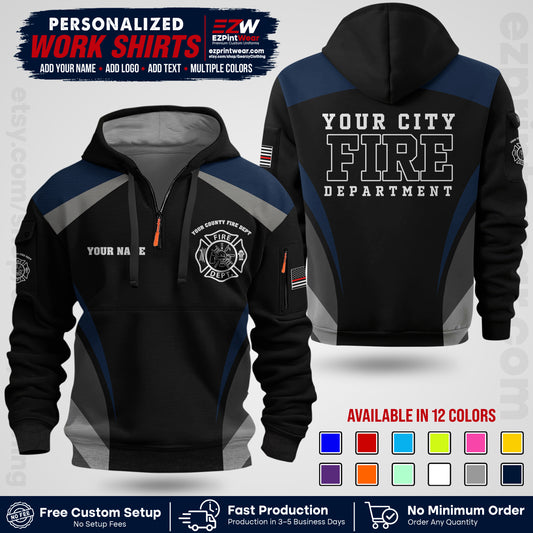 Custom Fire Department Shirt with Name, City Logo & Text | Firefighter Uniform | Button Up Work Shirt FF02