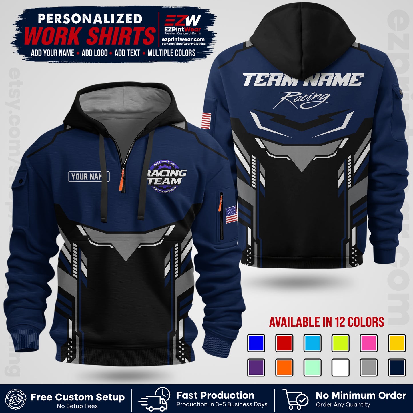 Custom Racing Shirt with Name, Logo & Text | Race Team Uniform | Crew Apparel RC11