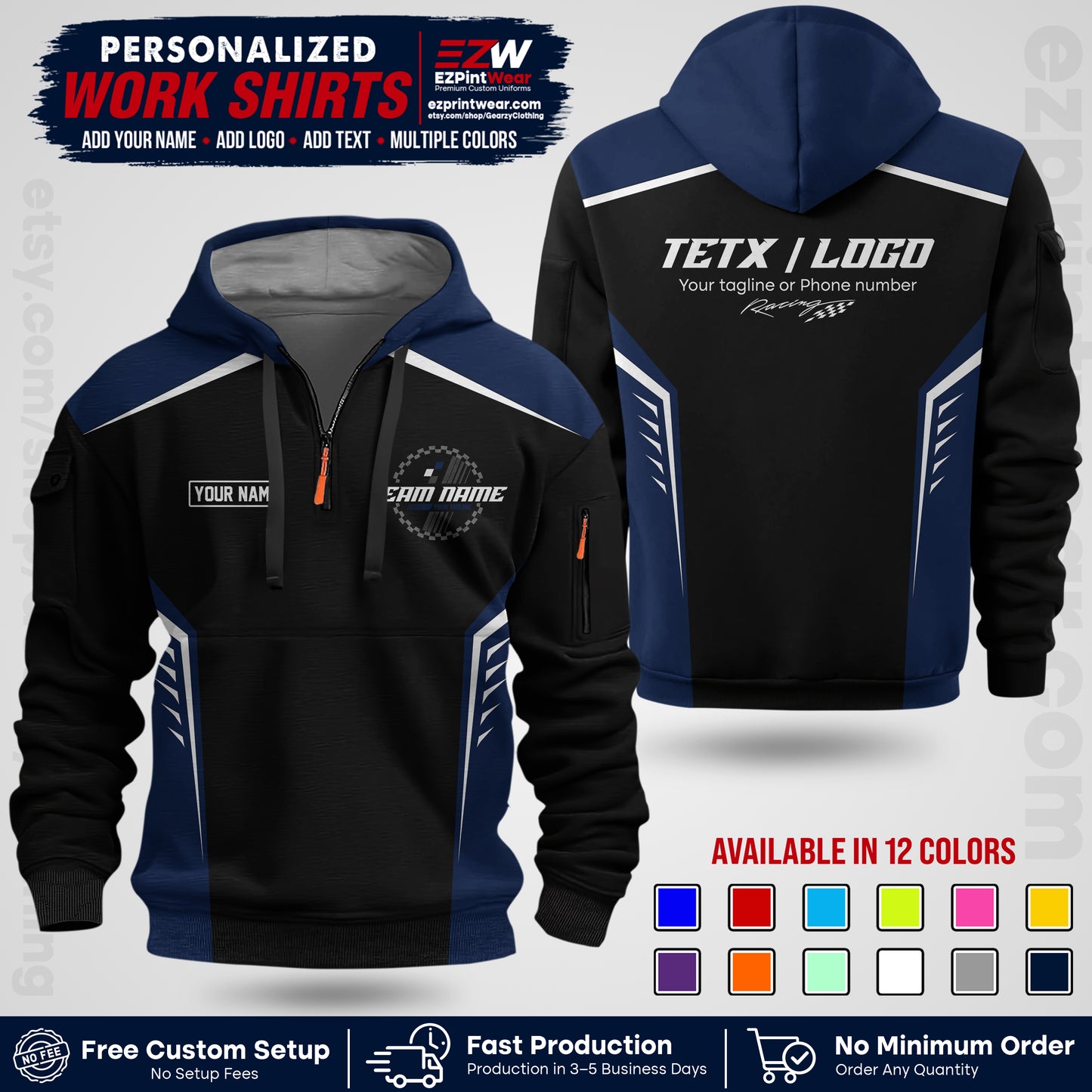 Custom Racing Shirt with Name, Logo & Text | Race Team Uniform | Crew Apparel RC07