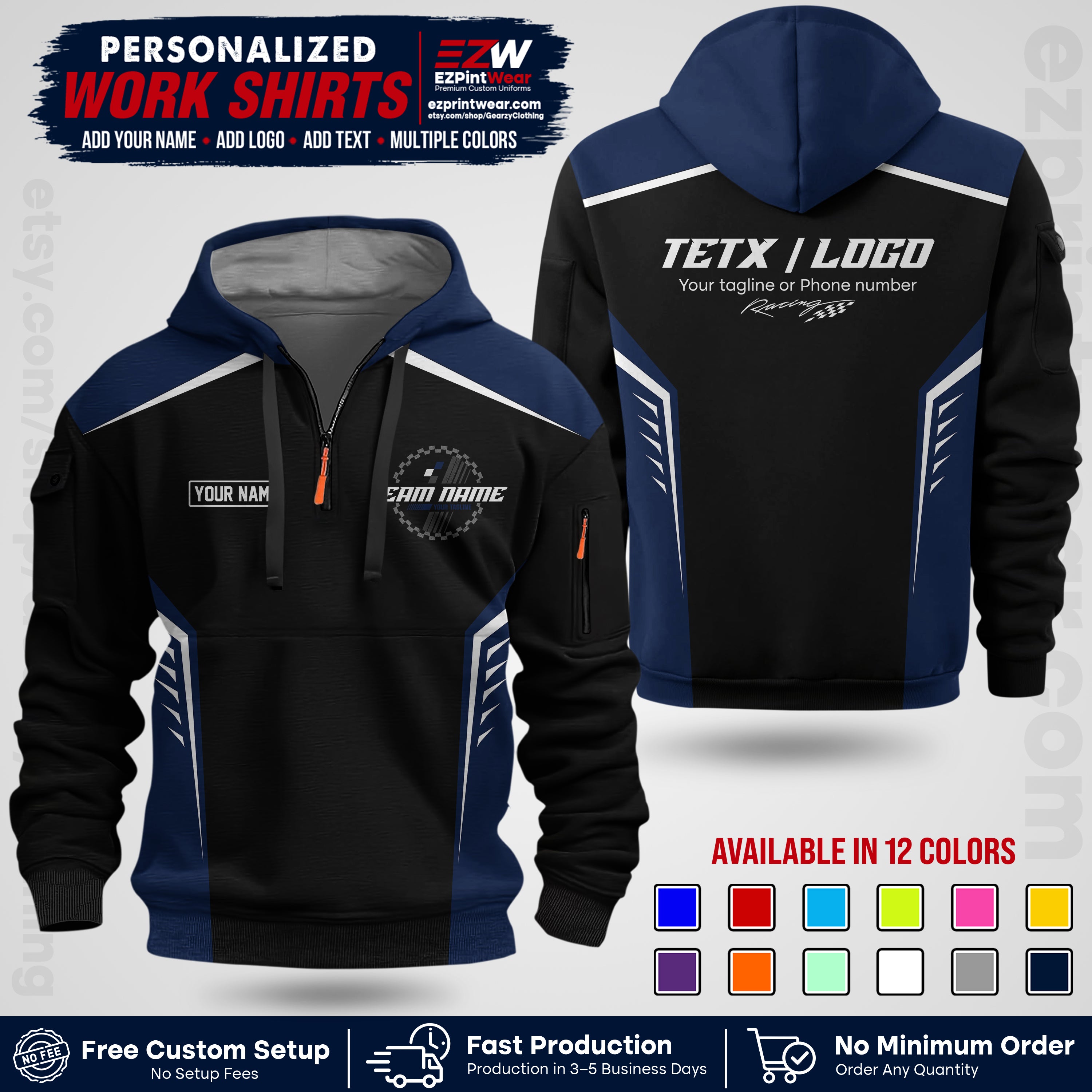 Custom Racing Shirt with Name, Logo & Text | Race Team Uniform | Crew Apparel RC07