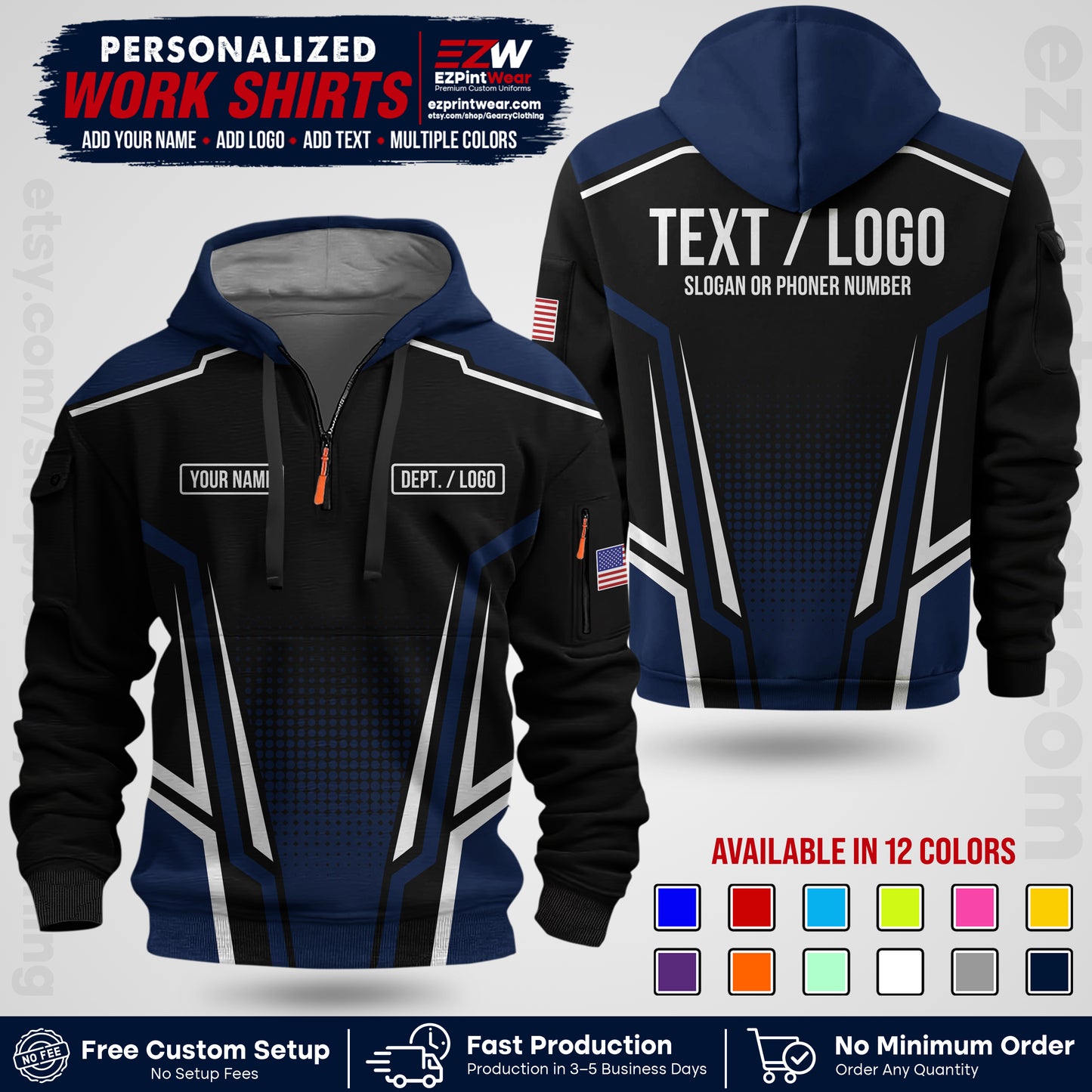 Custom All Over Print Work Uniform Shirt with Name, Logo & Text | Custom Hawaiian Shirt | Company Shirt | Employee Uniform UNF17