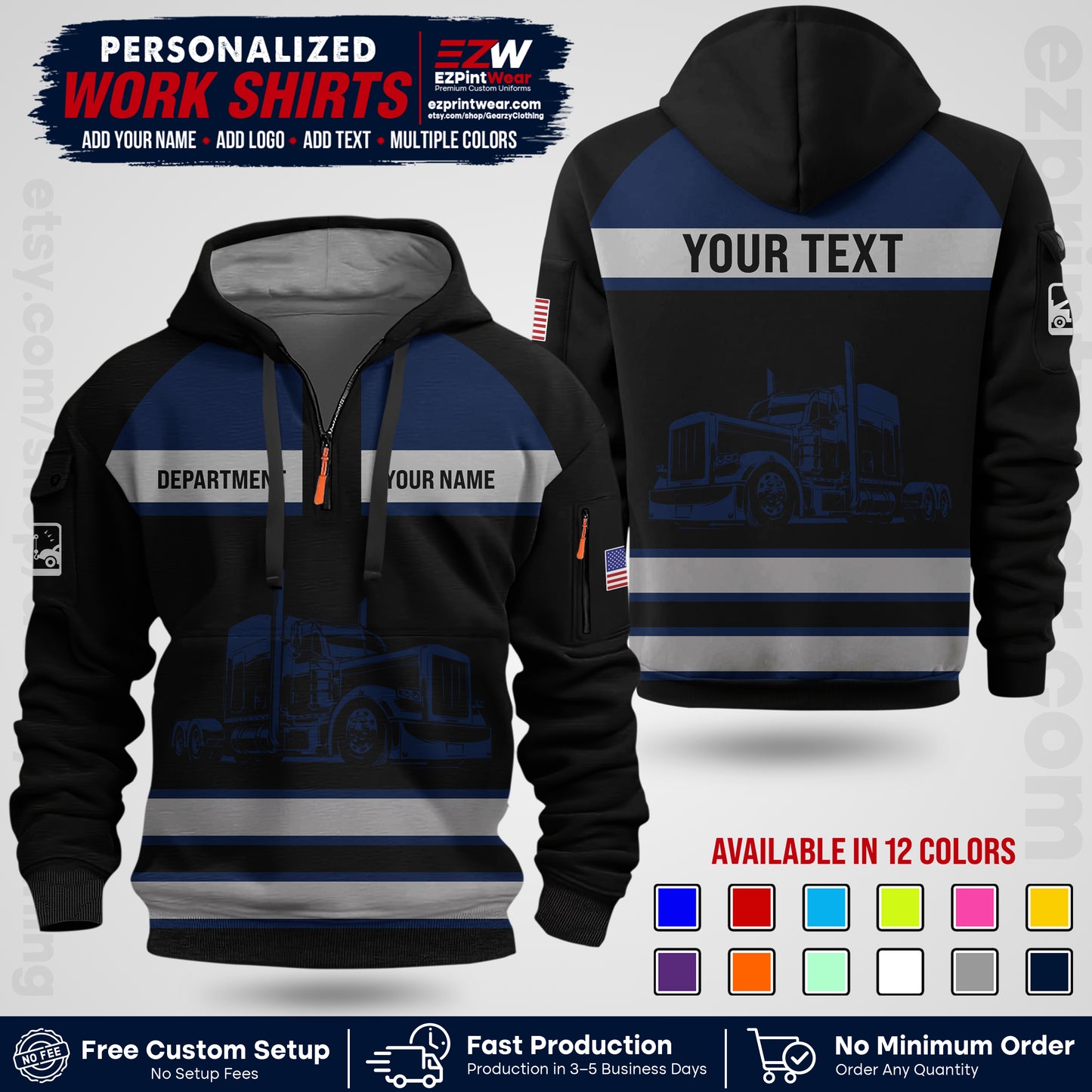 Personalized Truck Driver Workwear Uniform | Custom Safety Stripe Apparel | Non-Reflective Reflective Style Design TW02