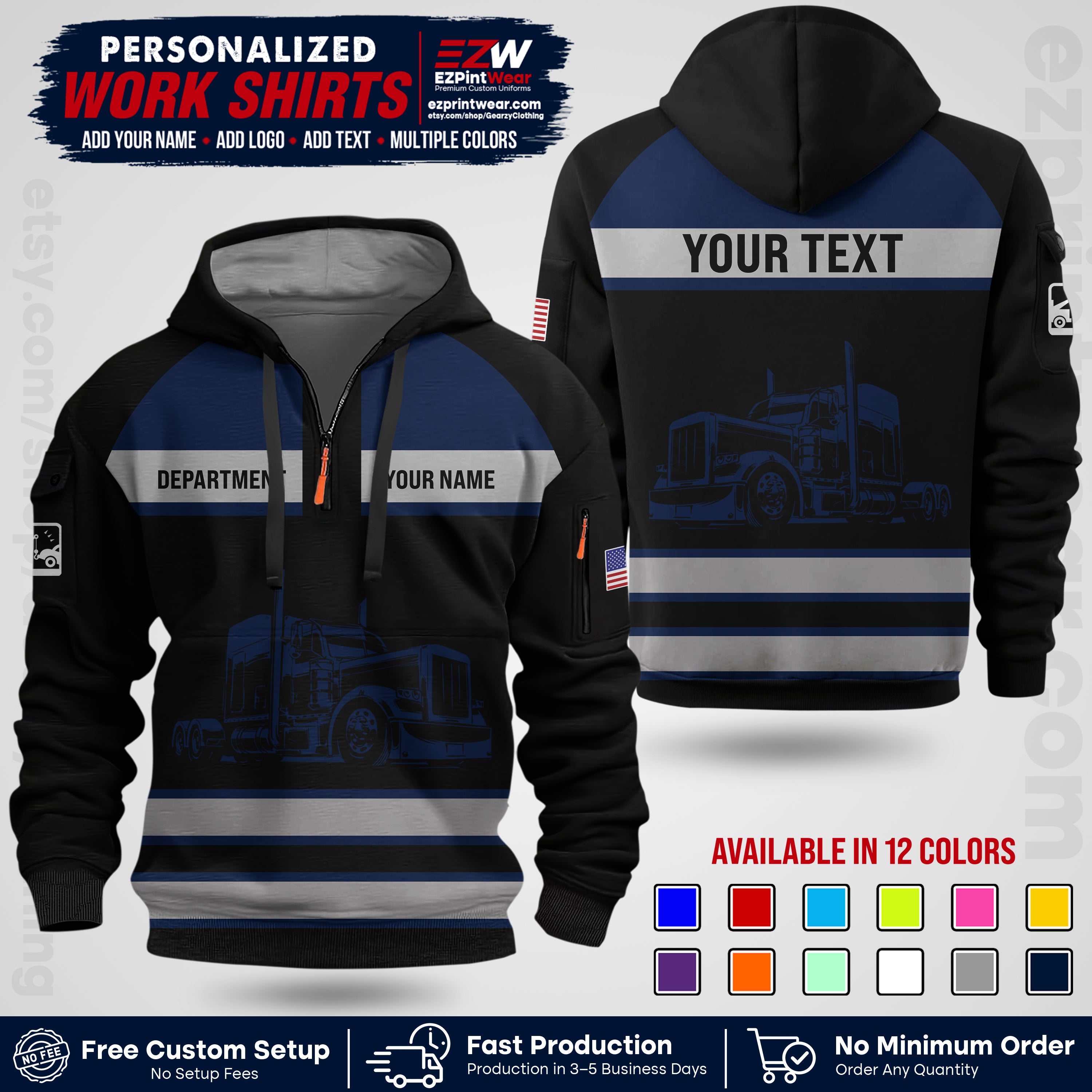 Personalized Truck Driver Workwear Uniform | Custom Safety Stripe Apparel | Non-Reflective Reflective Style Design TW02
