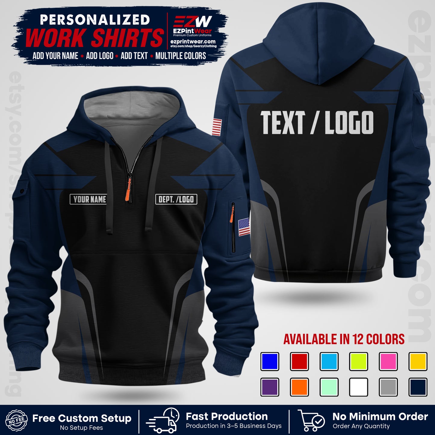 Custom All Over Print Work Uniform Shirt with Name, Logo & Text | Custom Hawaiian Shirt | Company Shirt | Employee Uniform UNF01