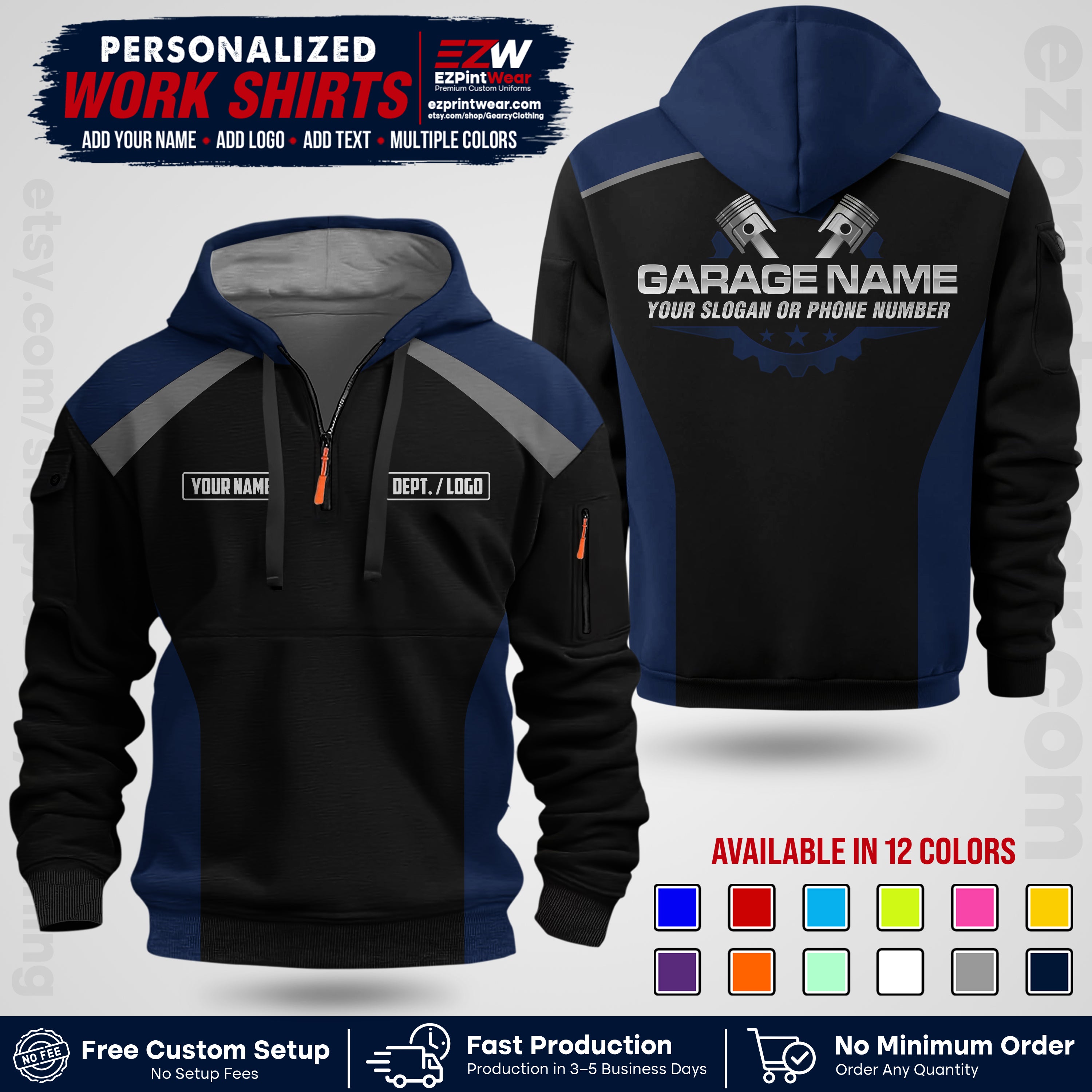 Custom Mechanic Work Shirt with Name, Logo & Text | Auto Shop Uniform | Workwear MCN 06