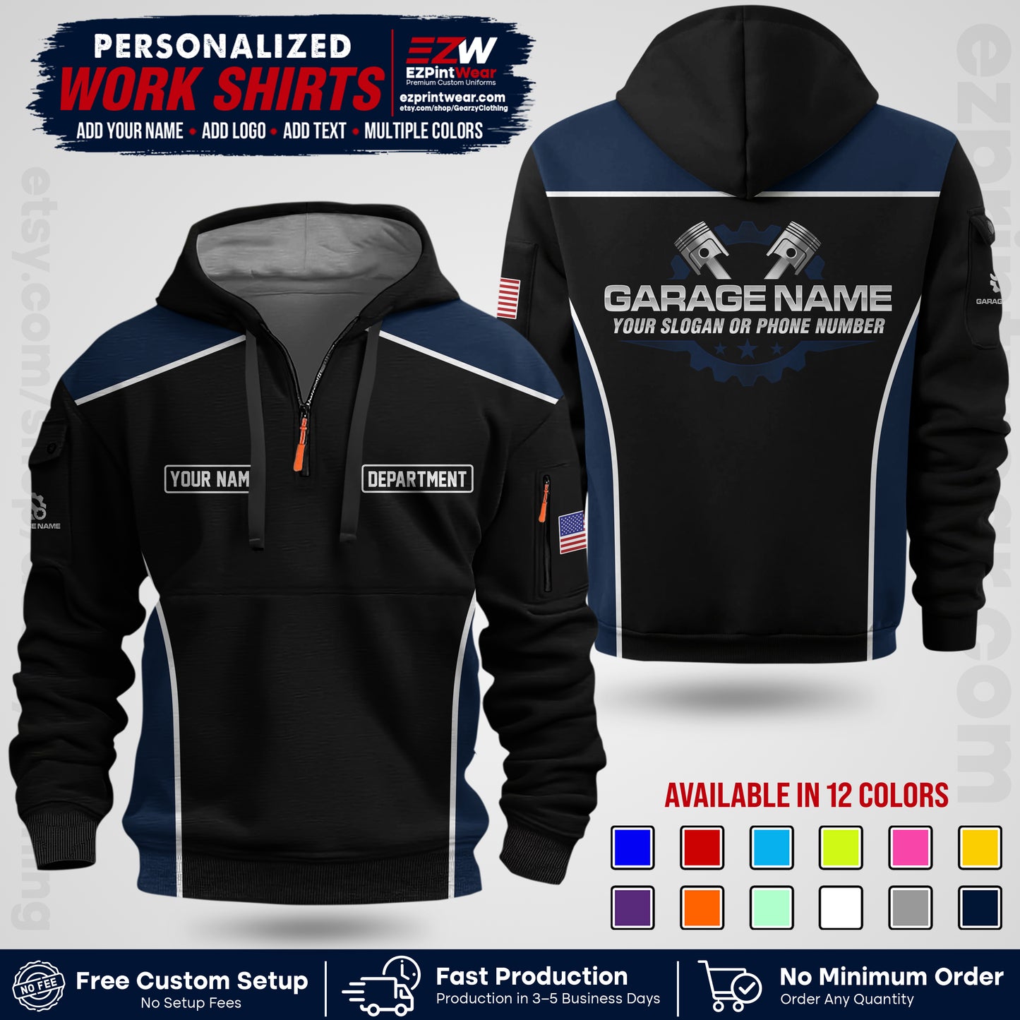 Custom Mechanic Work Shirt with Name, Logo & Text | Auto Shop Uniform | Workwear MCN 07