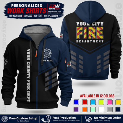 Custom Fire Department Shirt with Name, City Logo & Text | Firefighter Uniform | Button Up Work Shirt FF06
