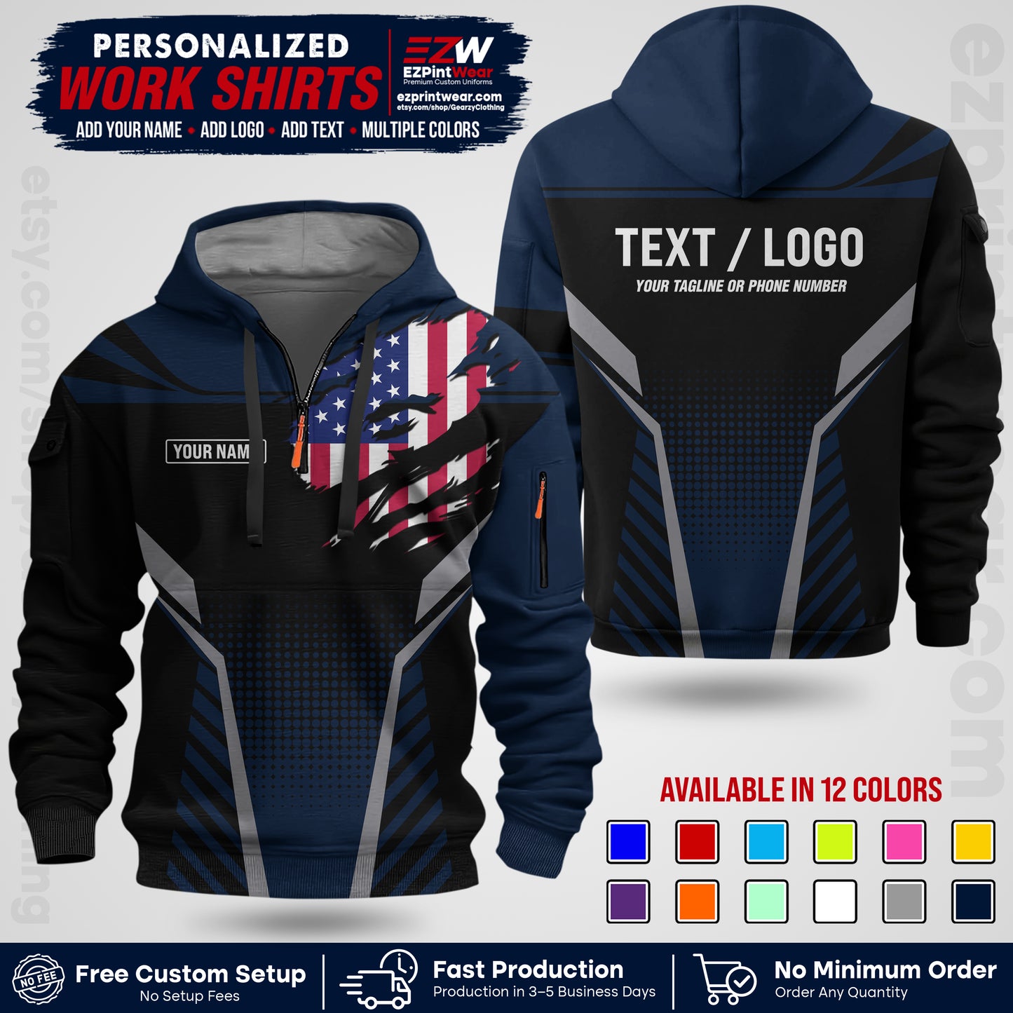Custom All Over Print Work Uniform Shirt with Name, Logo & Text | Custom Hawaiian Shirt | Company Shirt | Employee Uniform UNF07