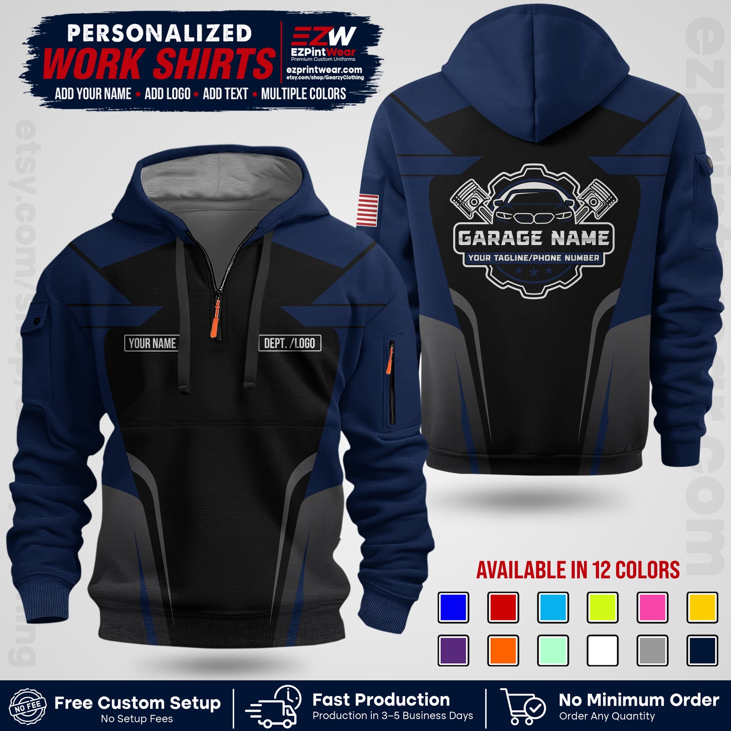 Custom Mechanic Work Shirt with Name, Logo & Text | Auto Shop Uniform | Workwear MCN 04