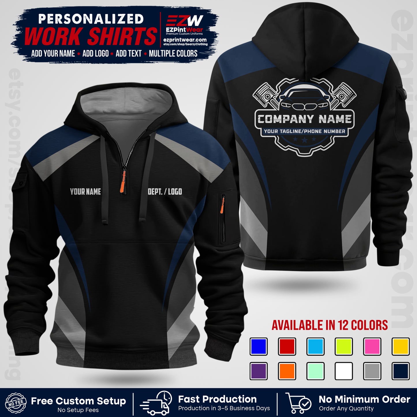 Custom Mechanic Work Shirt with Name, Logo & Text | Auto Shop Uniform | Workwear MCN 05