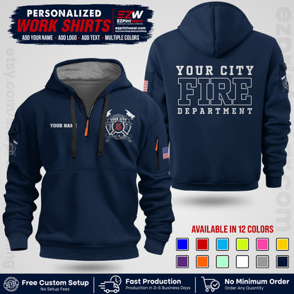 Custom Fire Department Shirt with Name, City Logo & Text | Firefighter Uniform | Button Up Work Shirt FF07