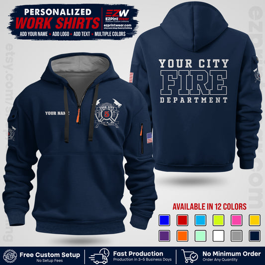 Custom Fire Department Shirt with Name, City Logo & Text | Firefighter Uniform | Button Up Work Shirt FF07