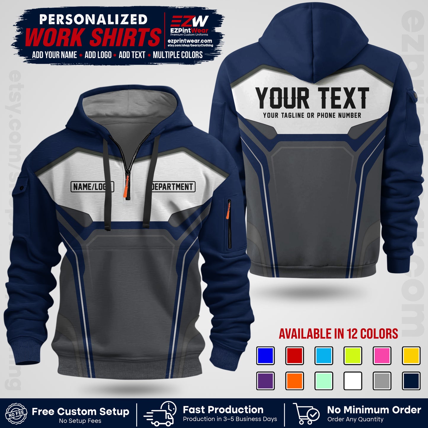 Custom All Over Print Work Uniform Shirt with Name, Logo & Text | Custom Hawaiian Shirt | Company Shirt | Employee Uniform UNF05