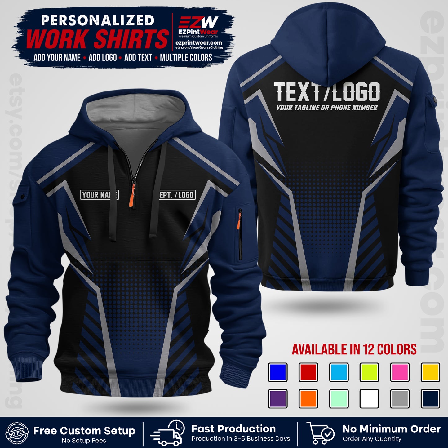 Custom All Over Print Work Uniform Shirt with Name, Logo & Text | Custom Hawaiian Shirt | Company Shirt | Employee Uniform UNF13