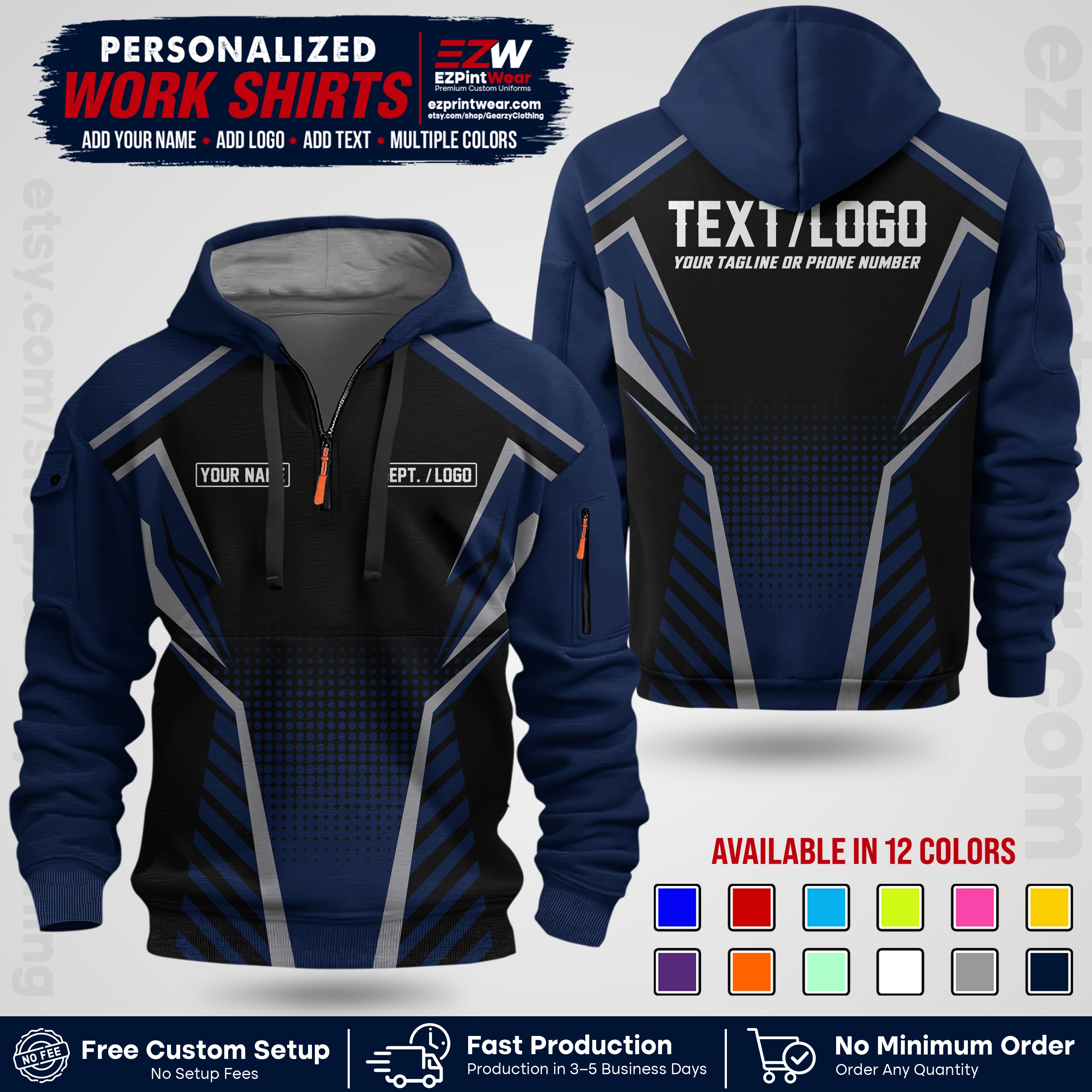 Custom All Over Print Work Uniform Shirt with Name, Logo & Text | Custom Hawaiian Shirt | Company Shirt | Employee Uniform UNF13