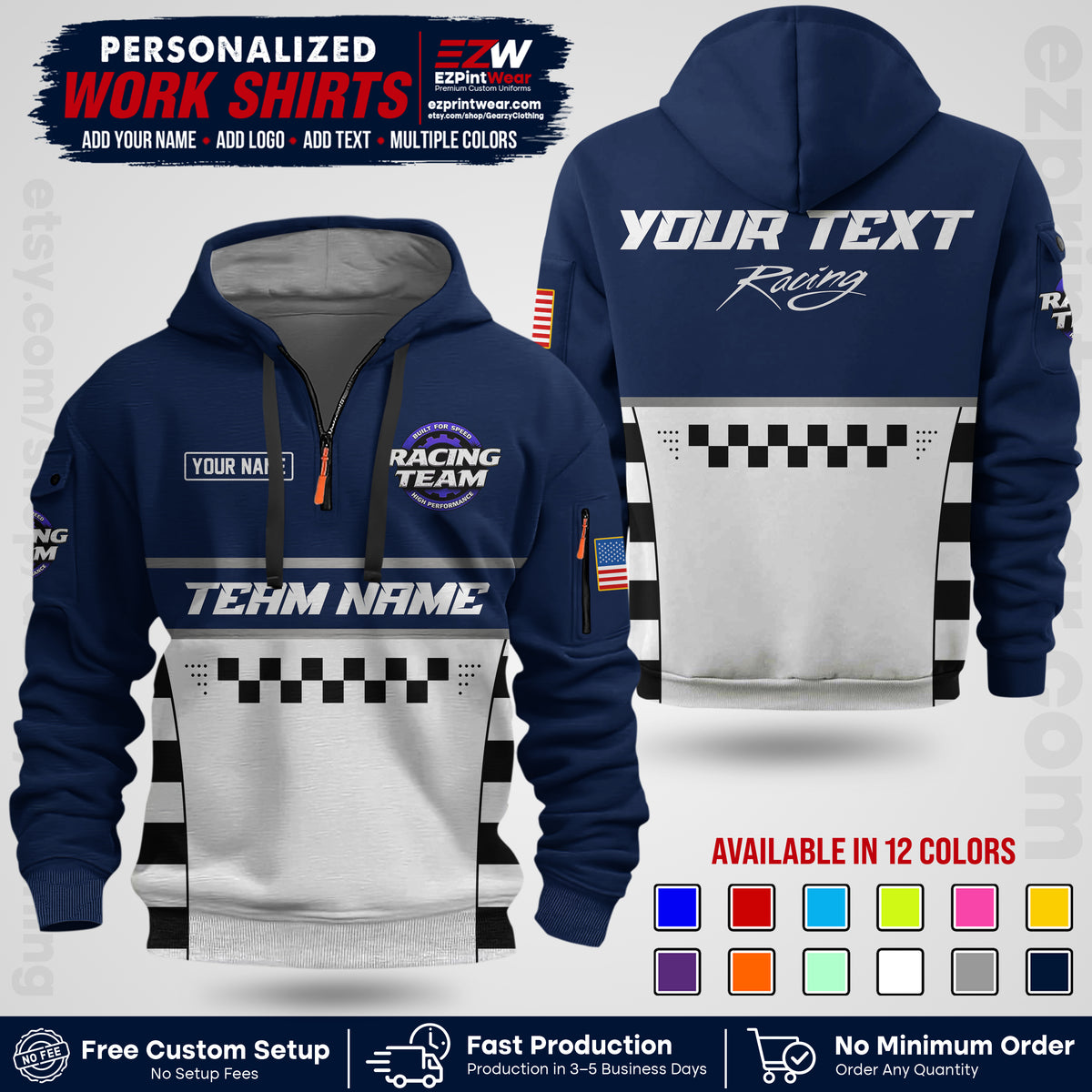 Custom Racing Shirt with Name, Logo & Text | Race Team Uniform | Crew Apparel RC18