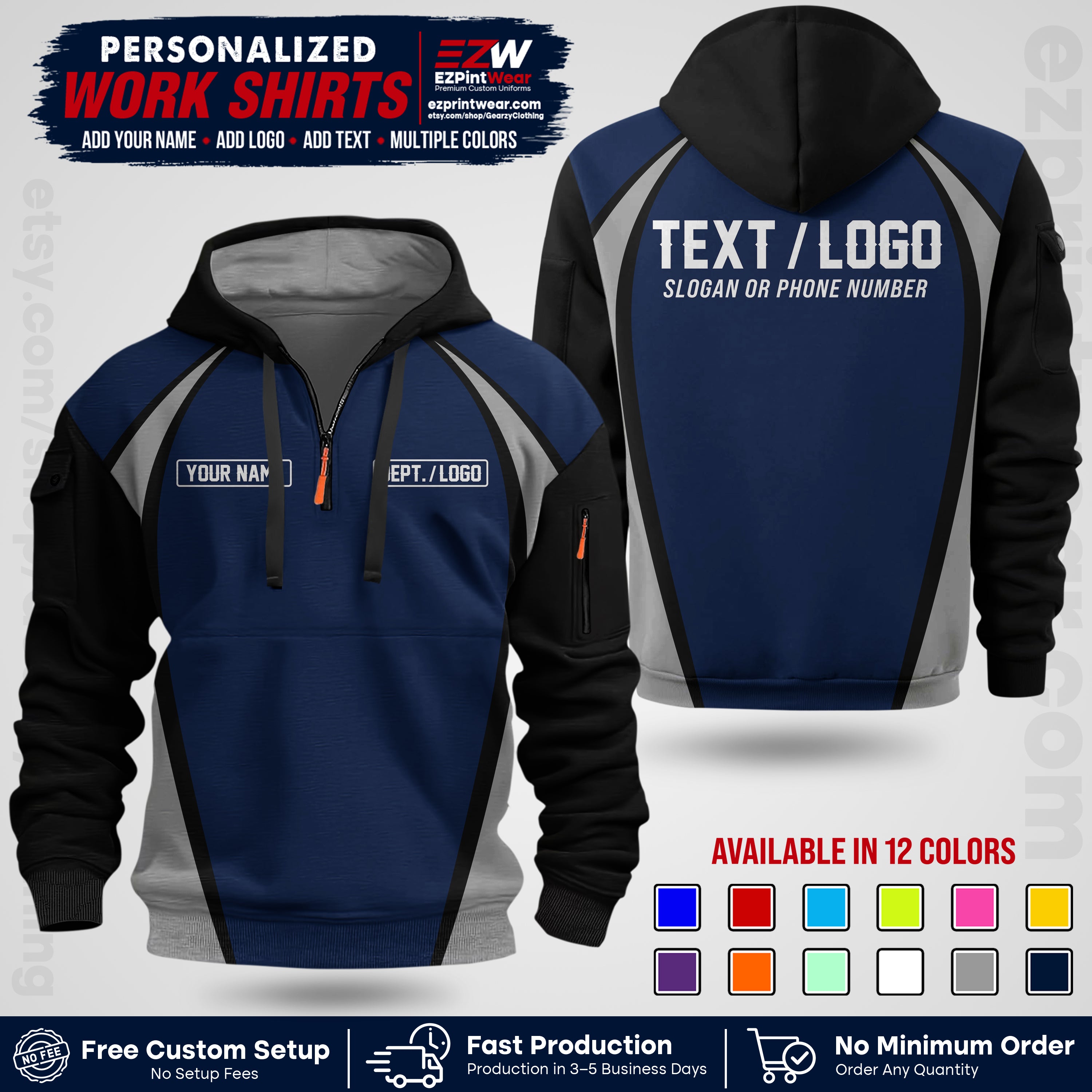 Custom All Over Print Work Uniform Shirt with Name, Logo & Text | Custom Hawaiian Shirt | Company Shirt | Employee Uniform UNF20