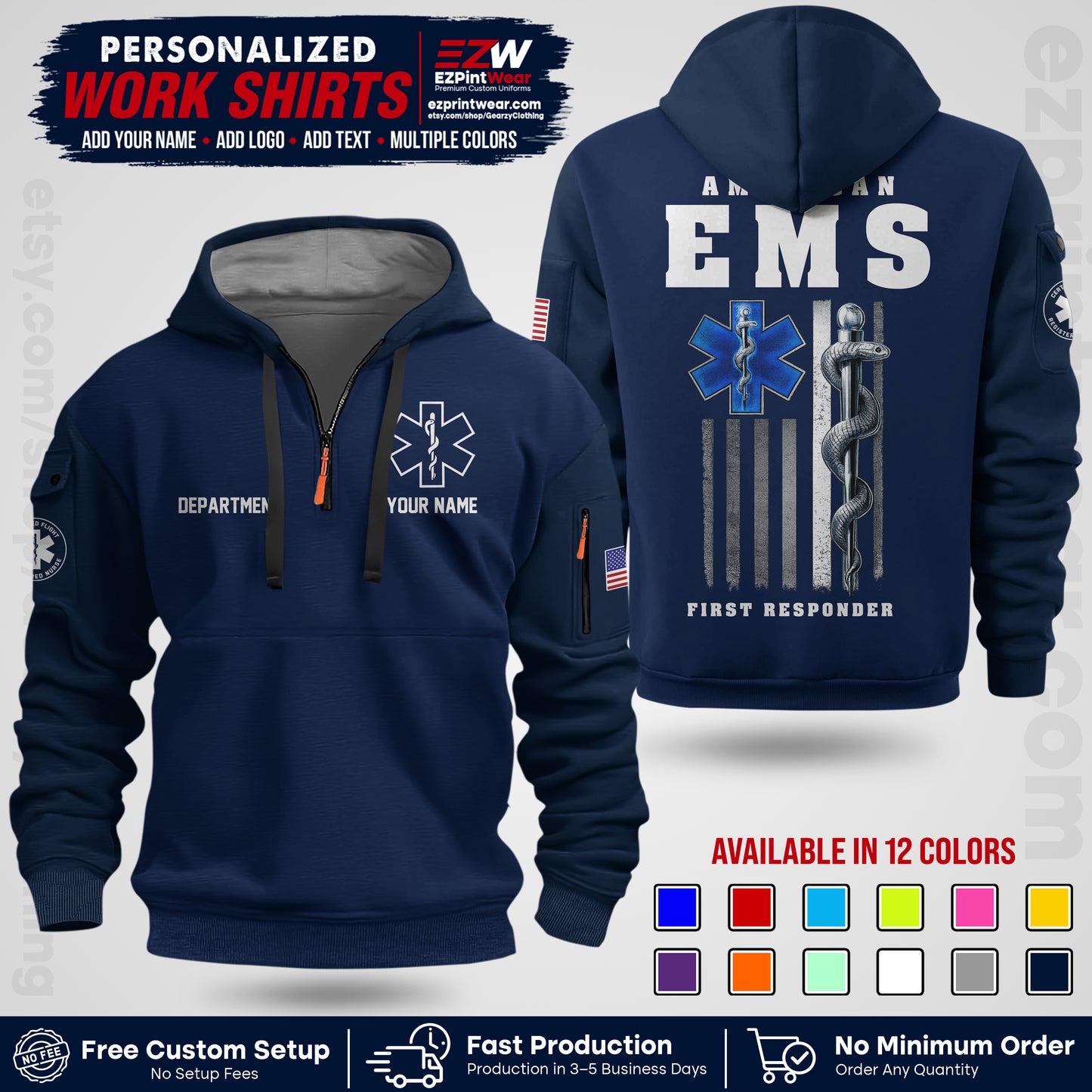 Custom EMS Shirt with Name, Logo & Text | EMS Team Uniform | First Responder Workwear EMSU03