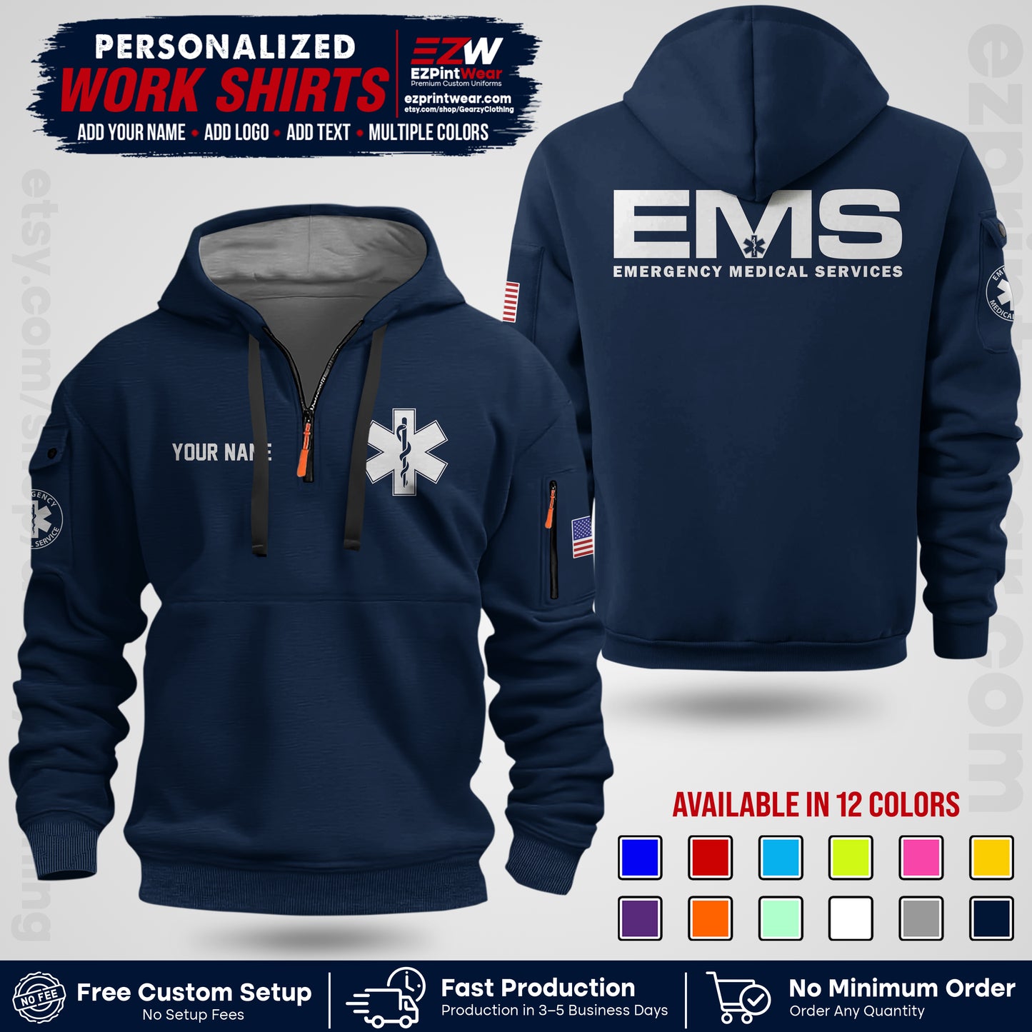 Custom EMS Shirt with Name, Logo & Text | EMS Team Uniform | First Responder Workwear EMSU01
