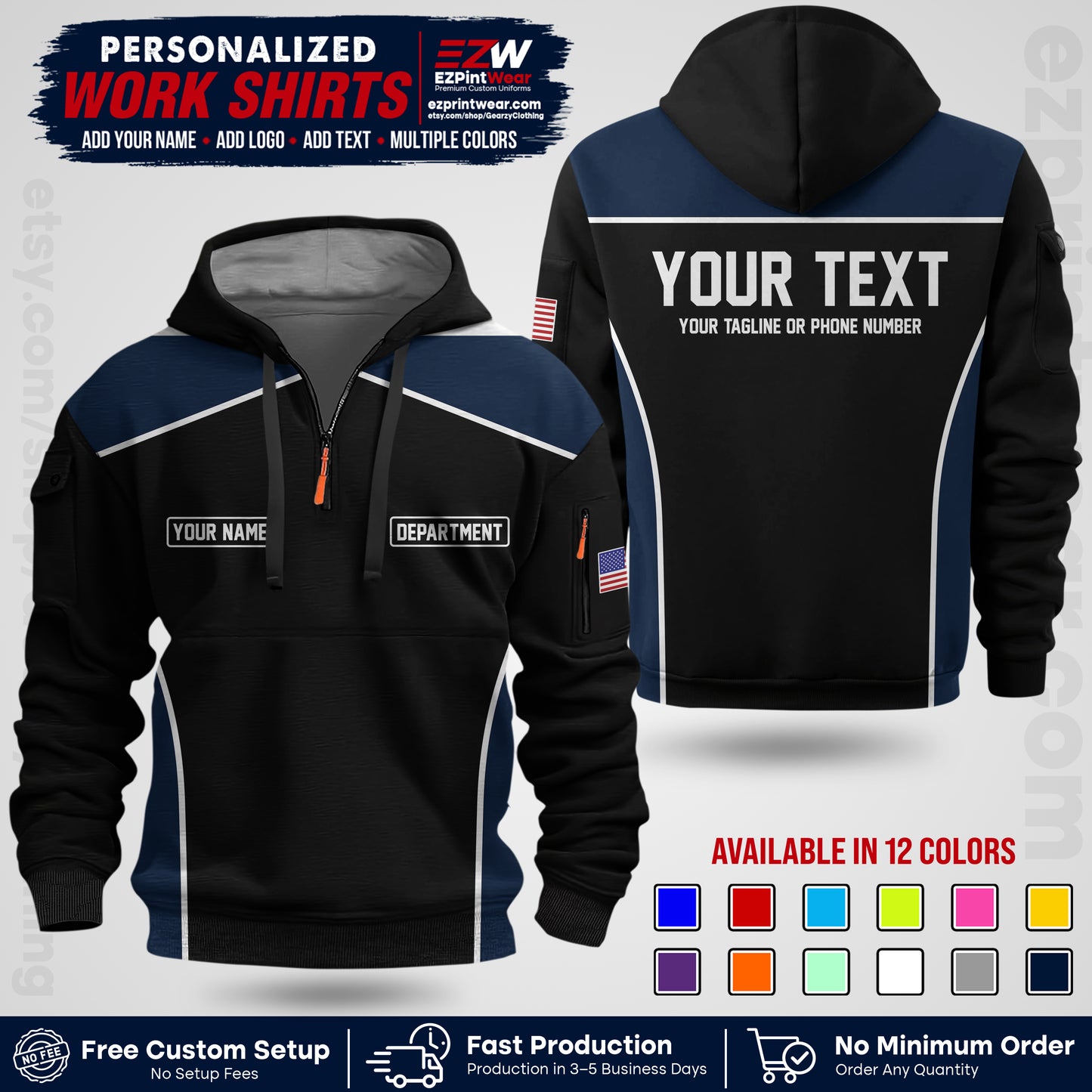 Custom All Over Print Work Uniform Shirt with Name, Logo & Text | Custom Hawaiian Shirt | Company Shirt | Employee Uniform UNF12