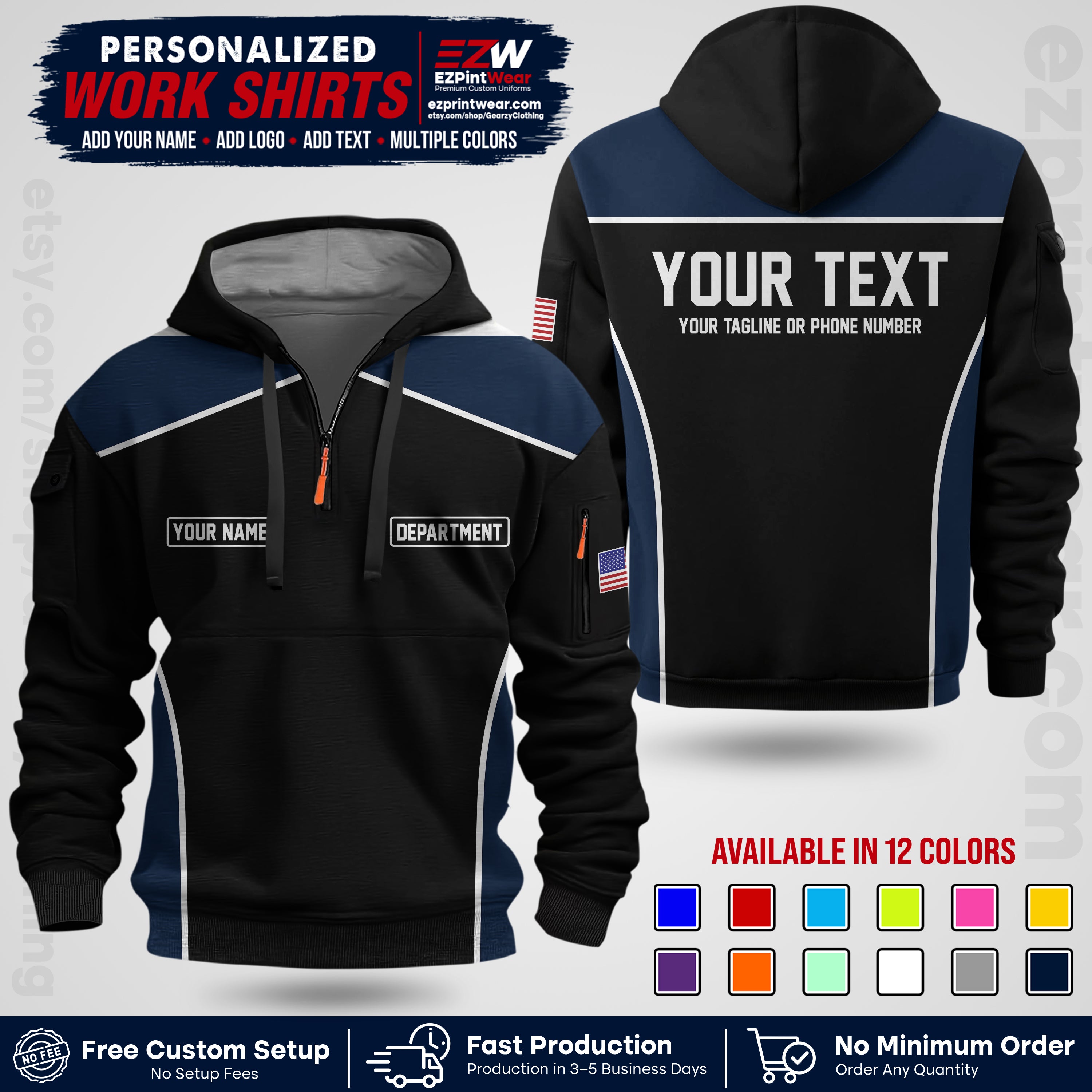 Custom All Over Print Work Uniform Shirt with Name, Logo & Text | Custom Hawaiian Shirt | Company Shirt | Employee Uniform UNF12