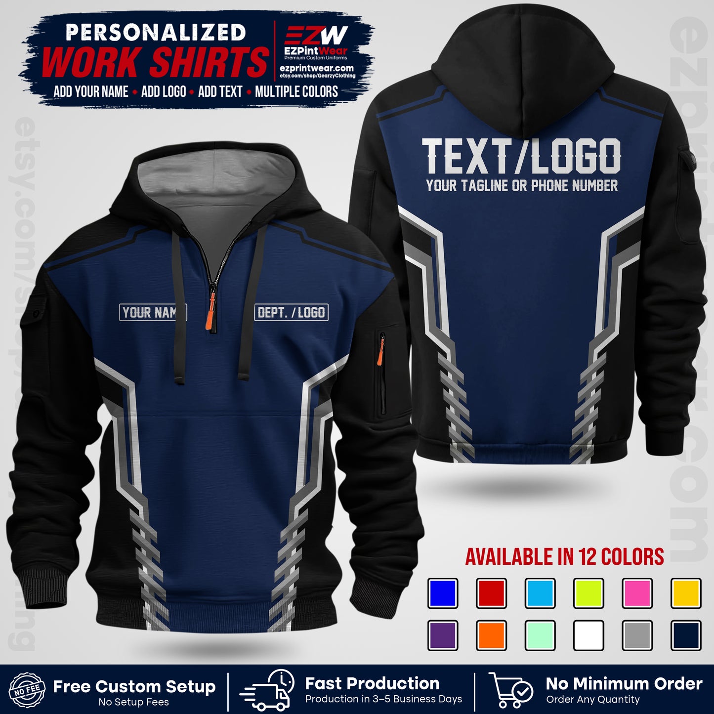Custom All Over Print Work Uniform Shirt with Name, Logo & Text | Custom Hawaiian Shirt | Company Shirt | Employee Uniform UNF15