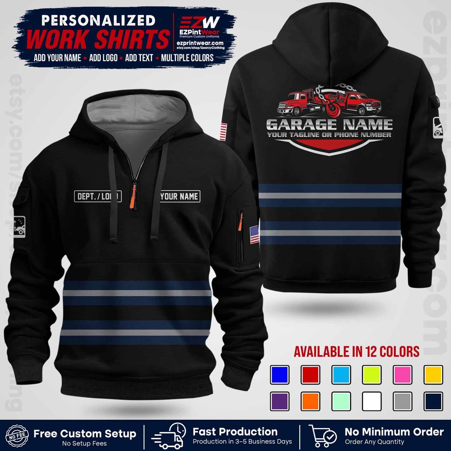 Custom Towing Workwear Uniform | Personalized Tow Truck Shirt | Non-Reflective Safety Stripe Apparel | Custom Towing Shirt | Tow Truck Apparel TW03