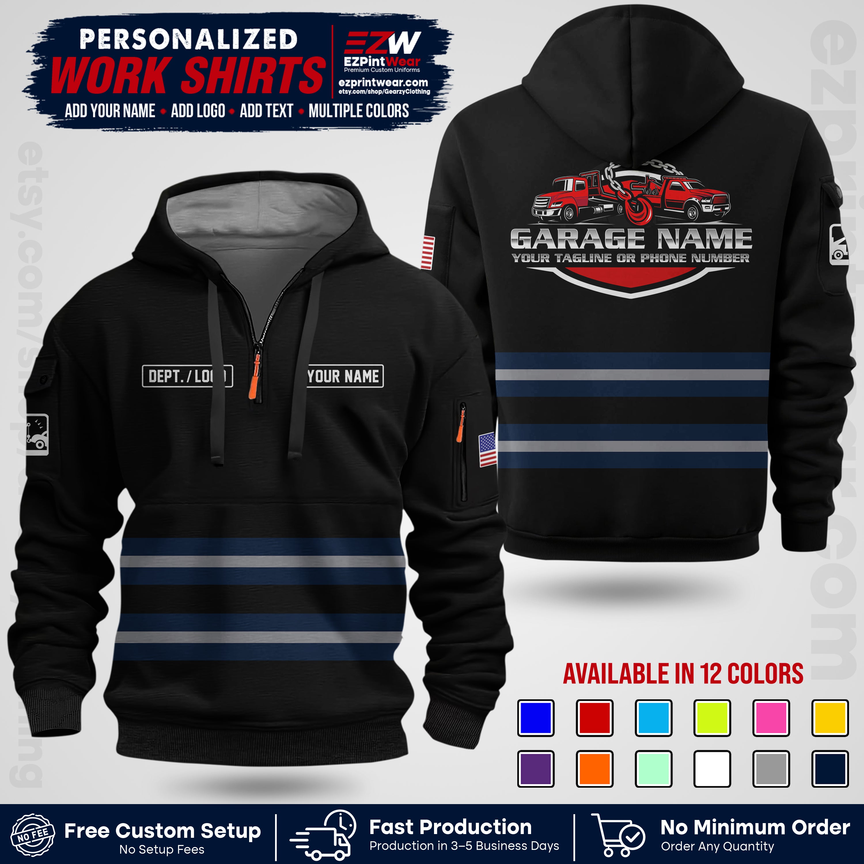 Custom Towing Workwear Uniform | Personalized Tow Truck Shirt | Non-Reflective Safety Stripe Apparel | Custom Towing Shirt | Tow Truck Apparel TW03
