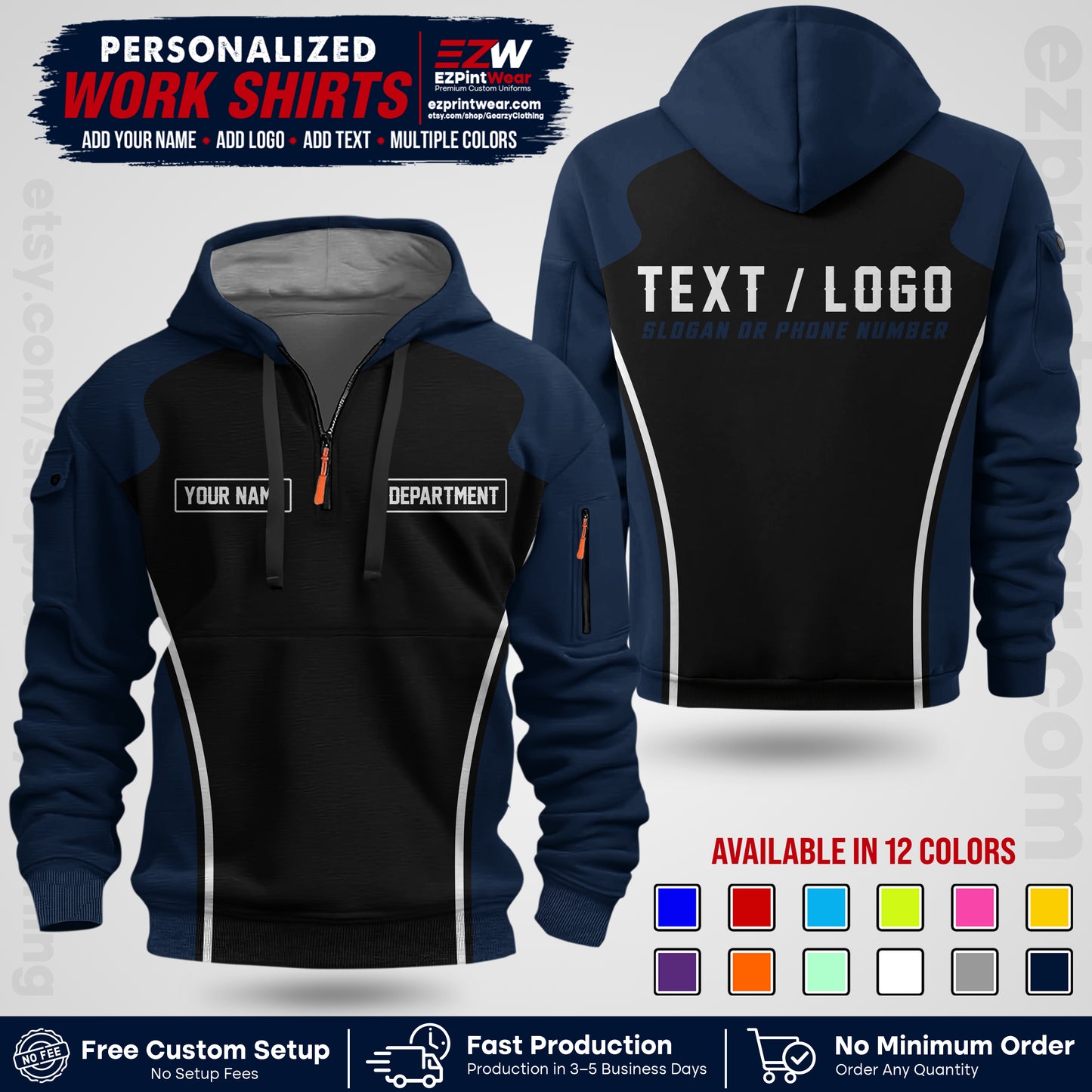 Custom All Over Print Work Uniform Shirt with Name, Logo & Text | Custom Hawaiian Shirt | Company Shirt | Employee Uniform UNF16